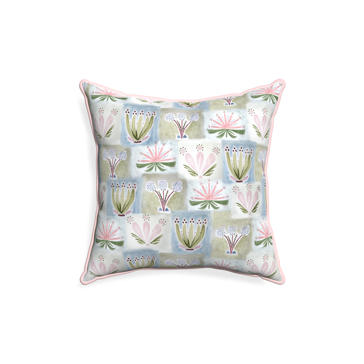 18-square harper custom hand-painted floralpillow with petal piping on white background