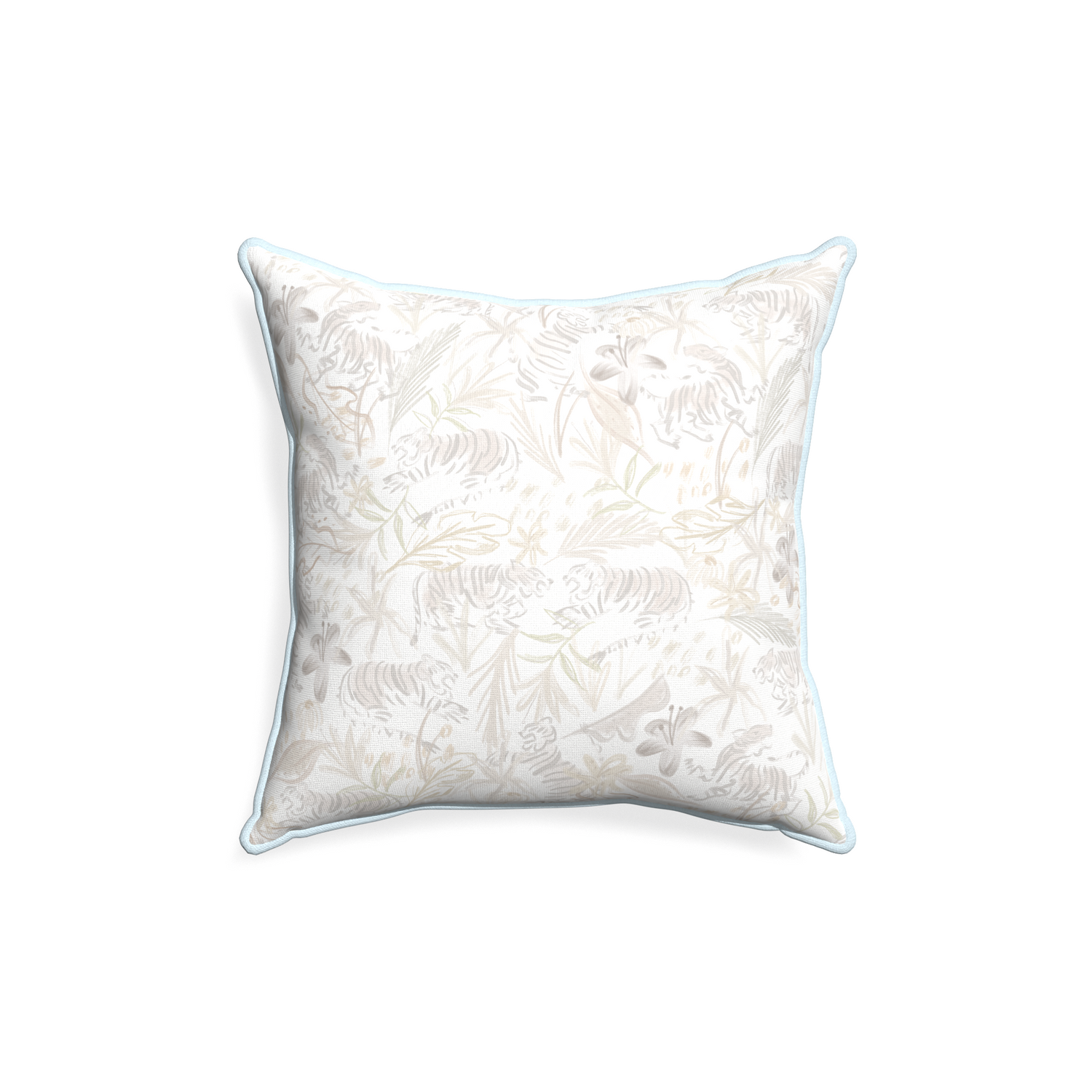 18-square frida sand custom beige chinoiserie tigerpillow with powder piping on white background