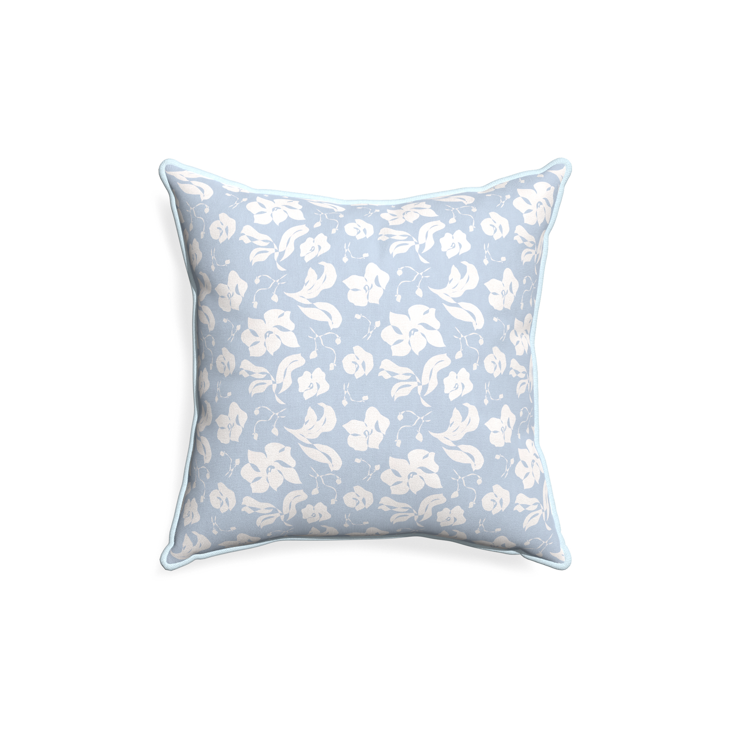 18-square georgia custom cornflower blue floralpillow with powder piping on white background