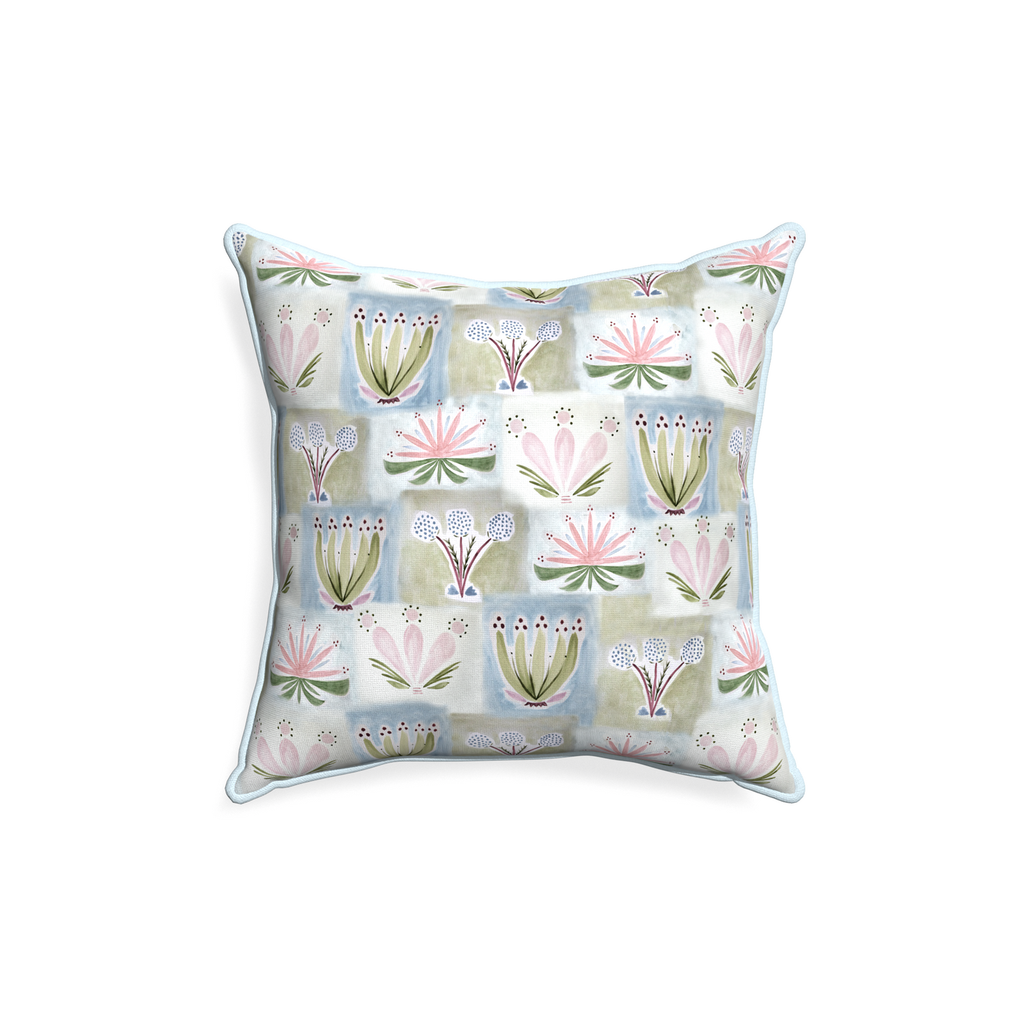 18-square harper custom hand-painted floralpillow with powder piping on white background