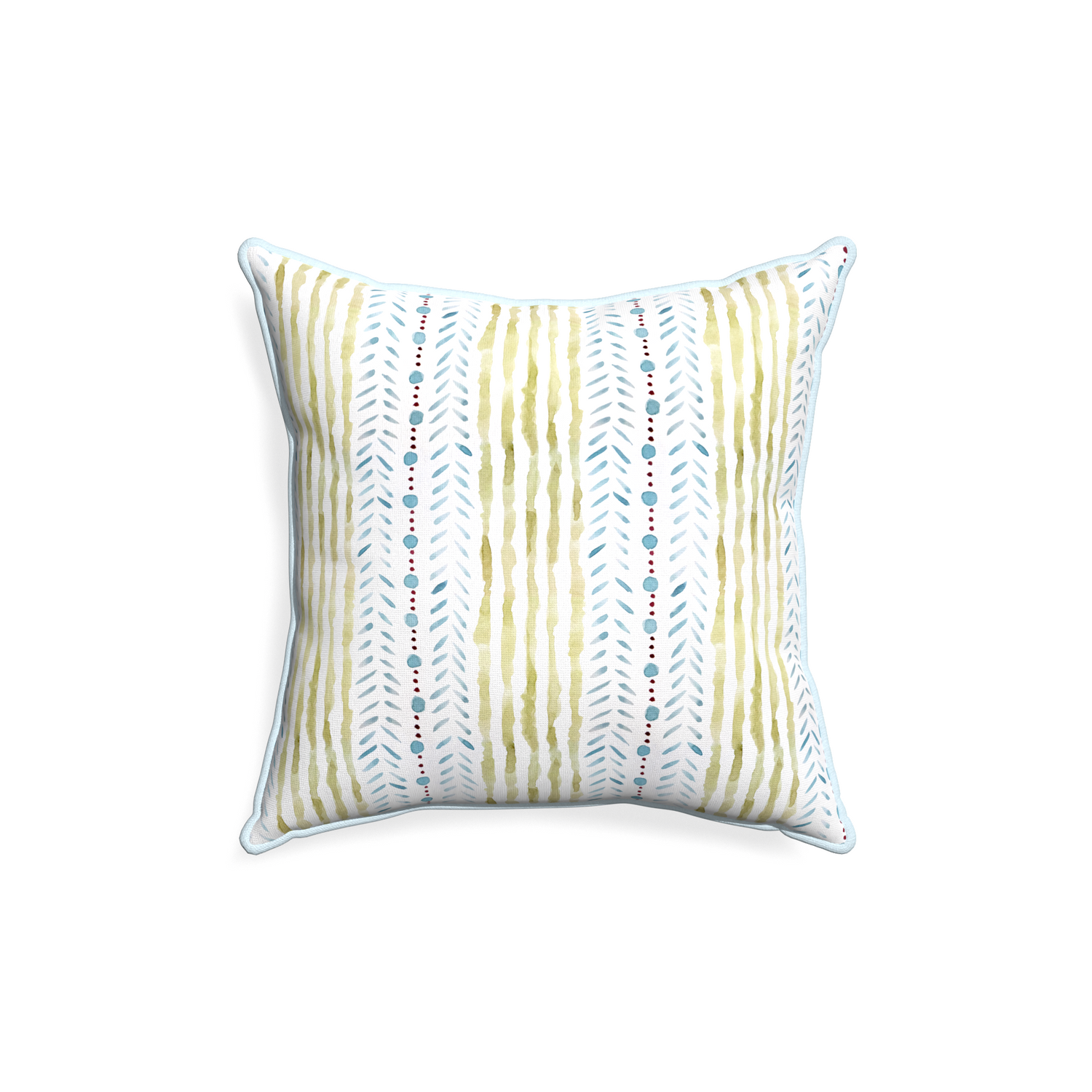 18-square julia custom blue & green stripedpillow with powder piping on white background