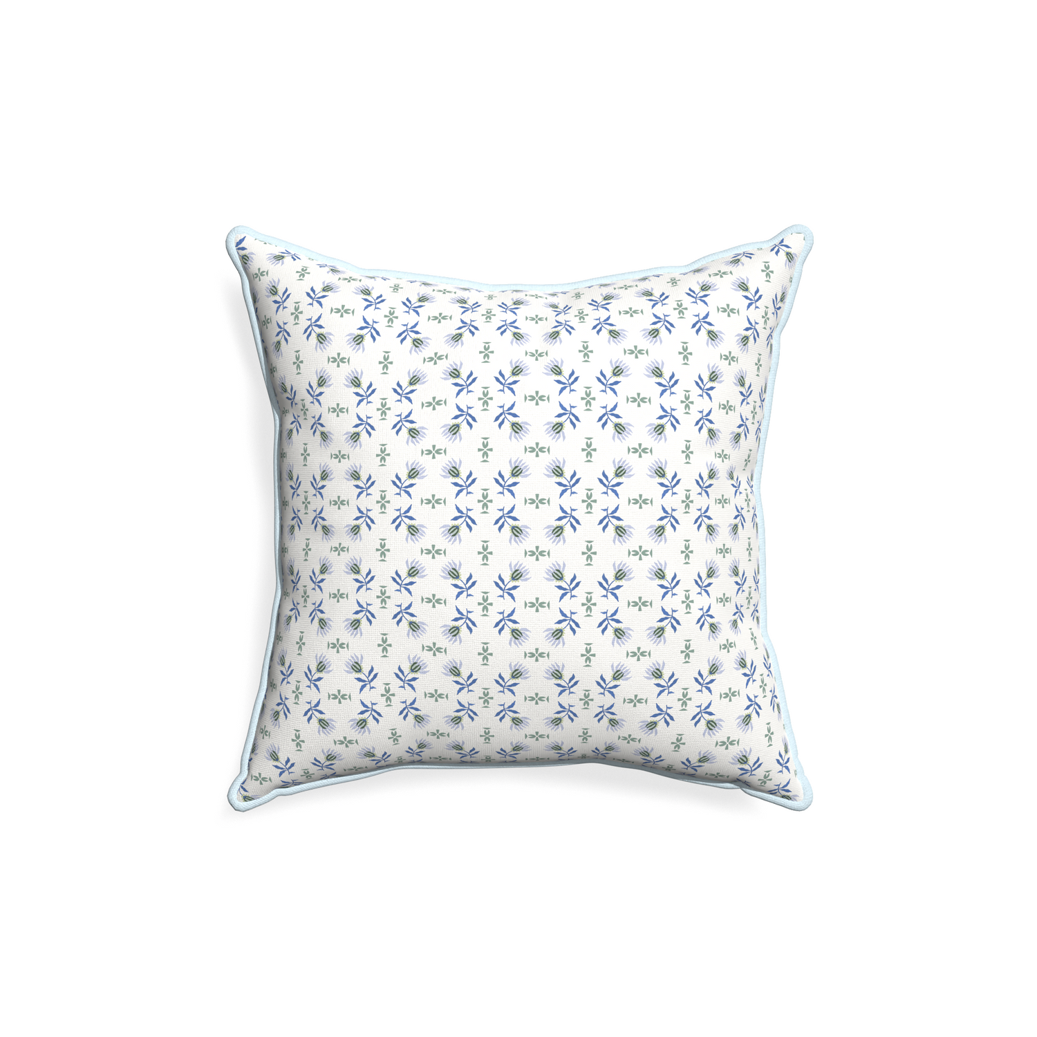 18-square lee custom blue & green floralpillow with powder piping on white background