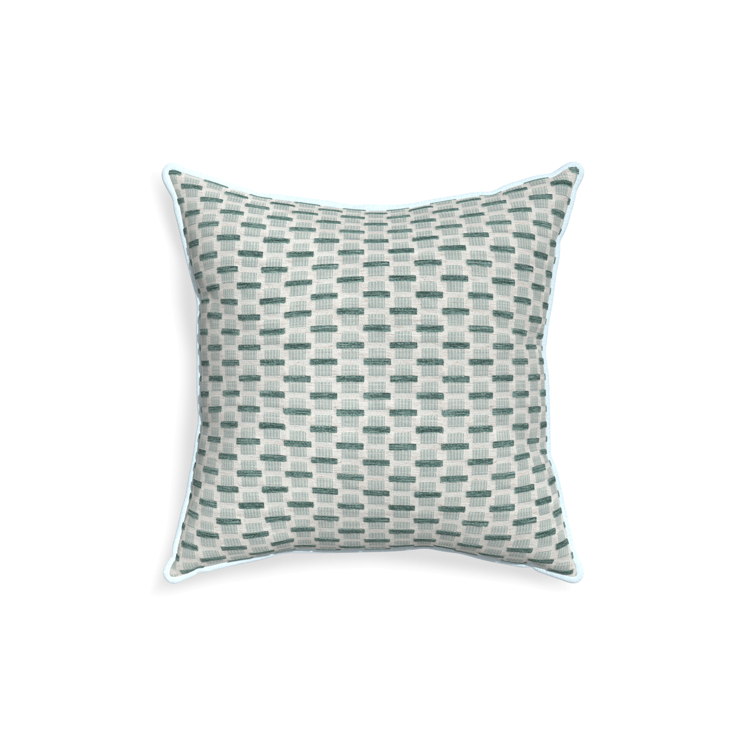 18-square willow mint custom green geometric chenillepillow with powder piping on white background