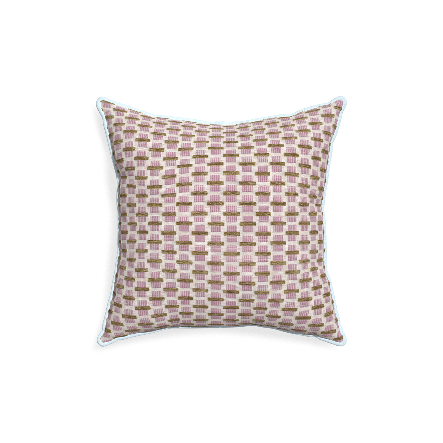 18-square willow orchid custom pink geometric chenillepillow with powder piping on white background