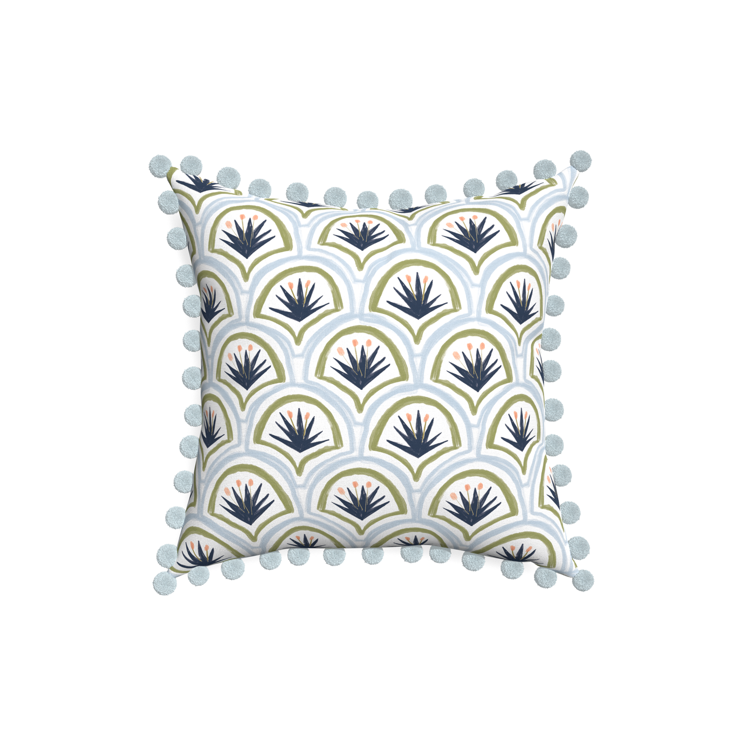 18-square thatcher midnight custom art deco palm patternpillow with powder pom pom on white background