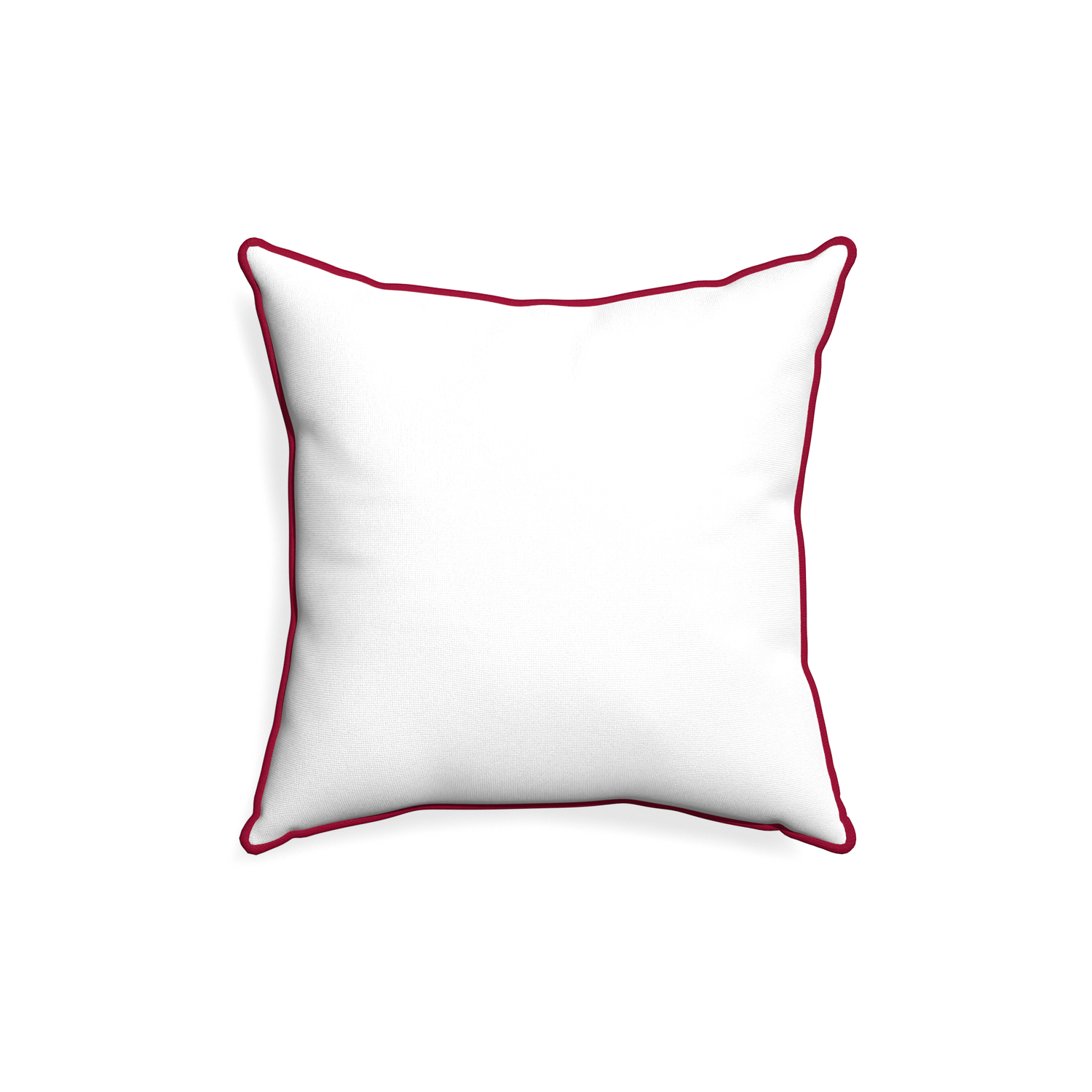 18-square snow custom white cottonpillow with raspberry piping on white background
