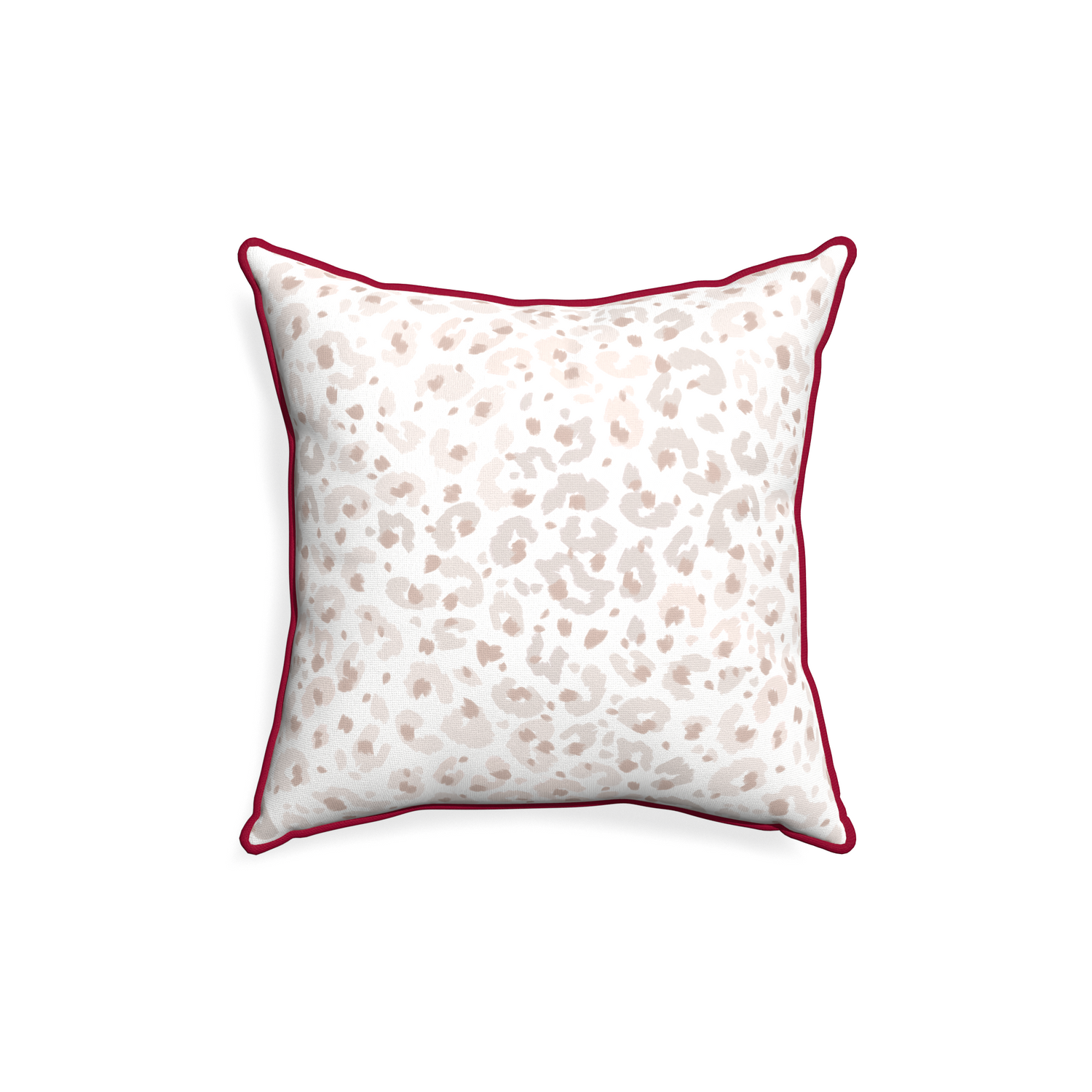 18-square rosie custom beige animal printpillow with raspberry piping on white background