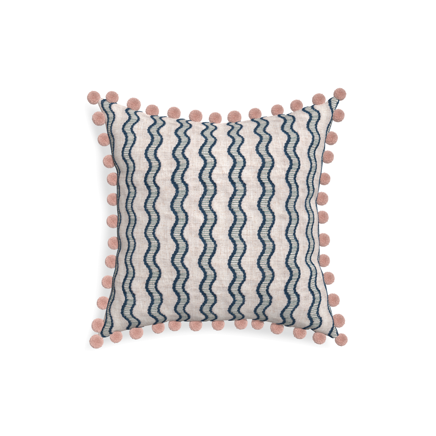 18-square beatrice custom embroidered wavepillow with rose pom pom on white background