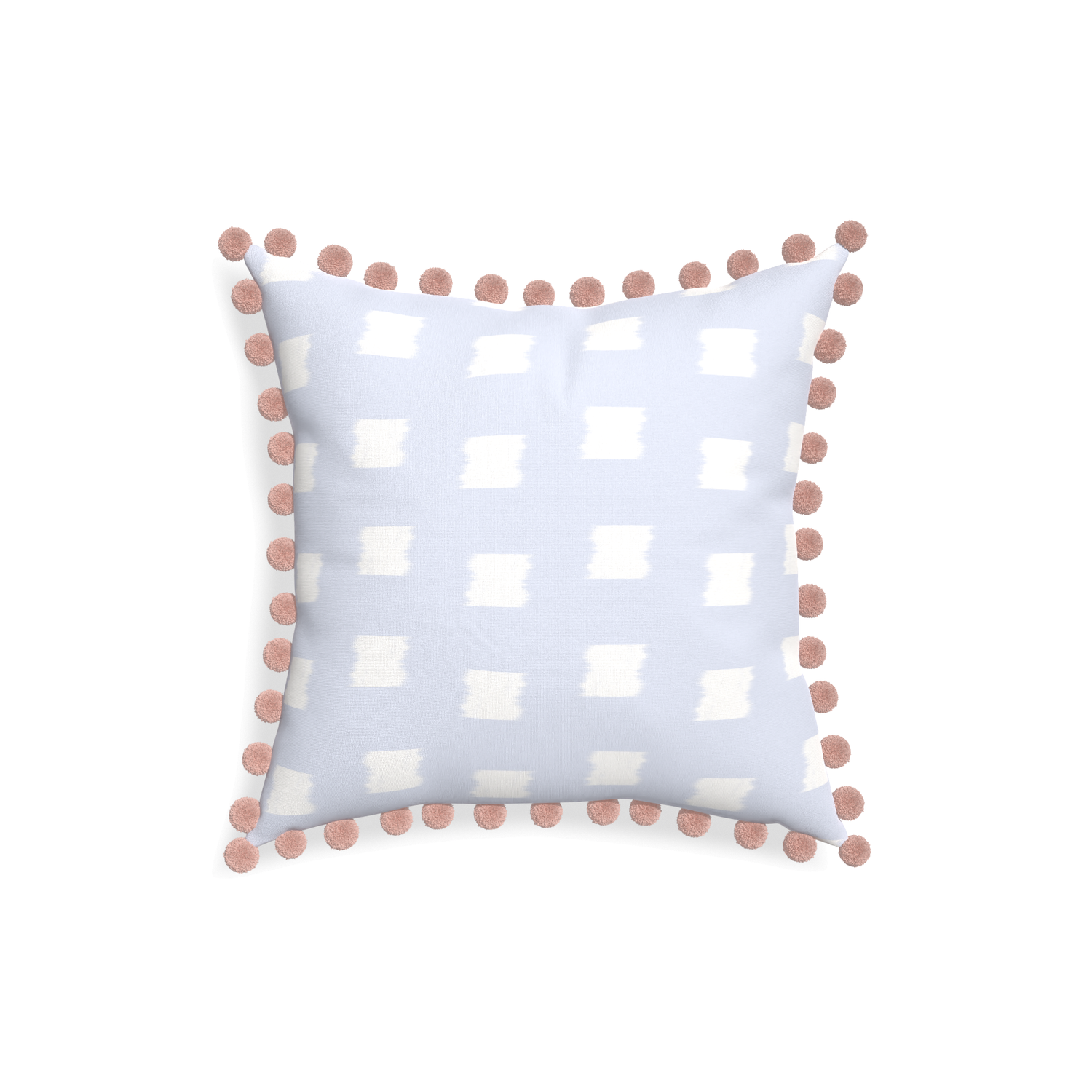 18-square denton custom sky blue patternpillow with rose pom pom on white background