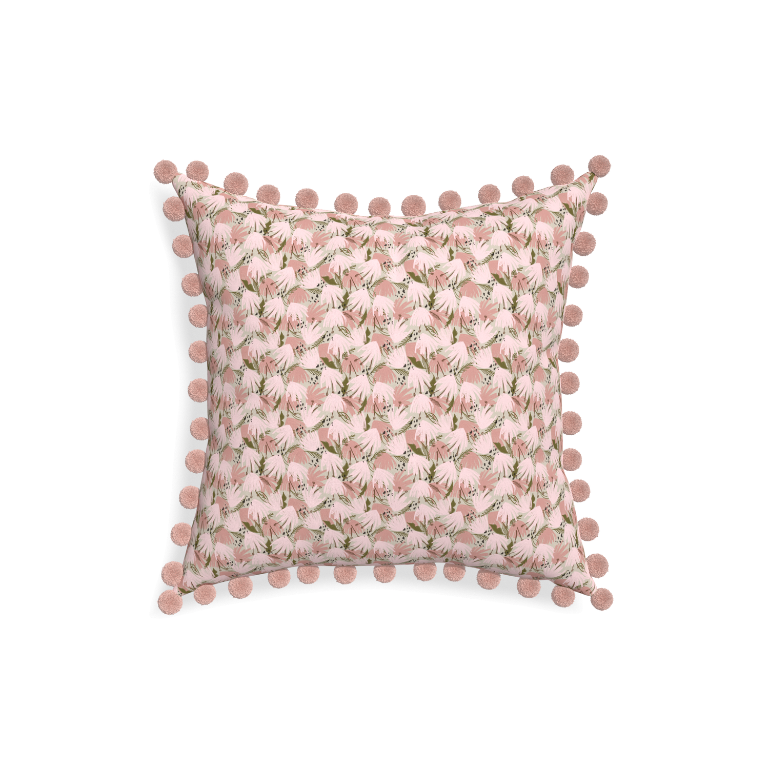 18-square eden pink custom pink floralpillow with rose pom pom on white background