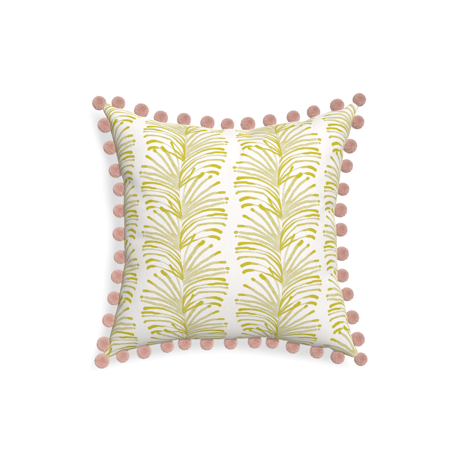 18-square emma chartreuse custom yellow stripe chartreusepillow with rose pom pom on white background