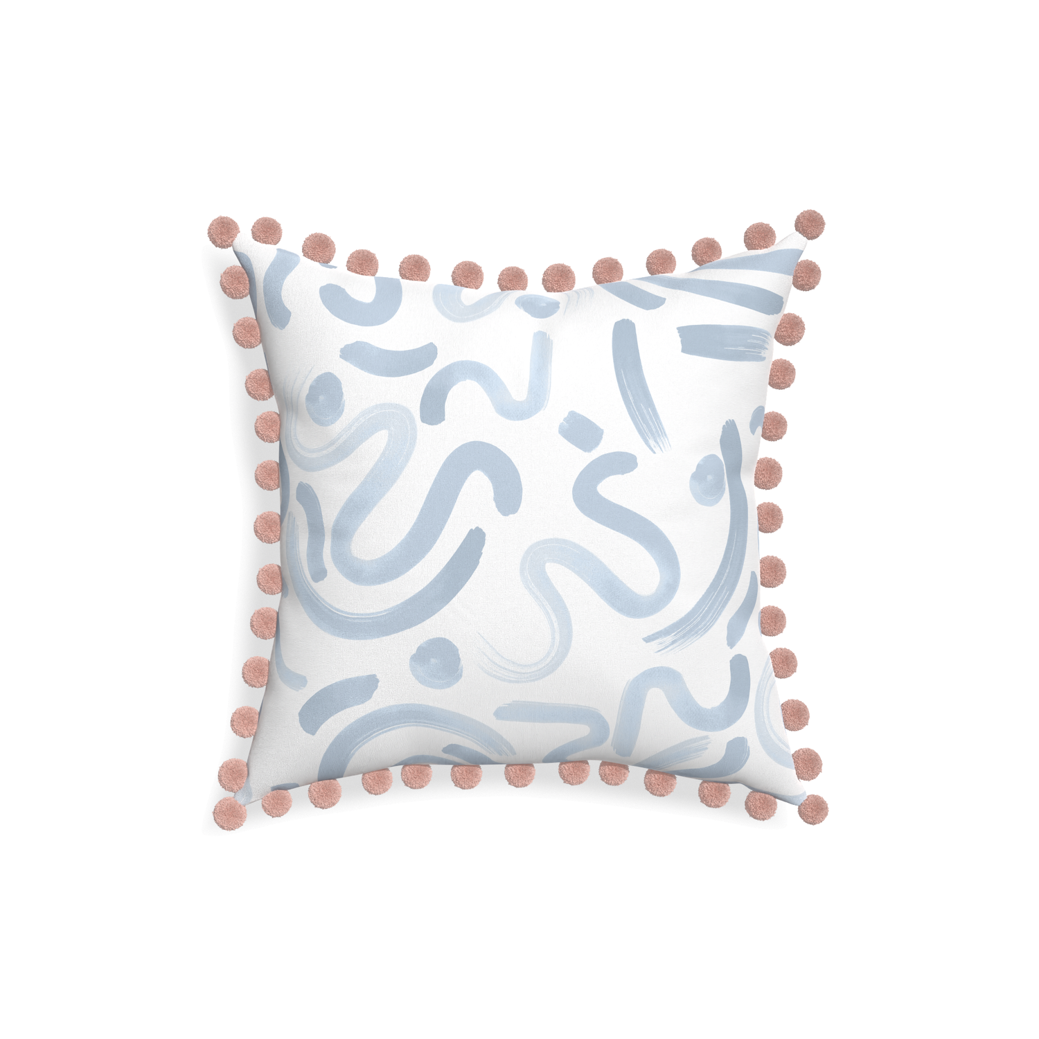 18-square hockney sky custom abstract sky bluepillow with rose pom pom on white background