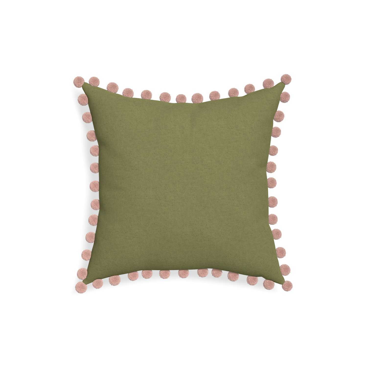 18-square moss custom moss greenpillow with rose pom pom on white background