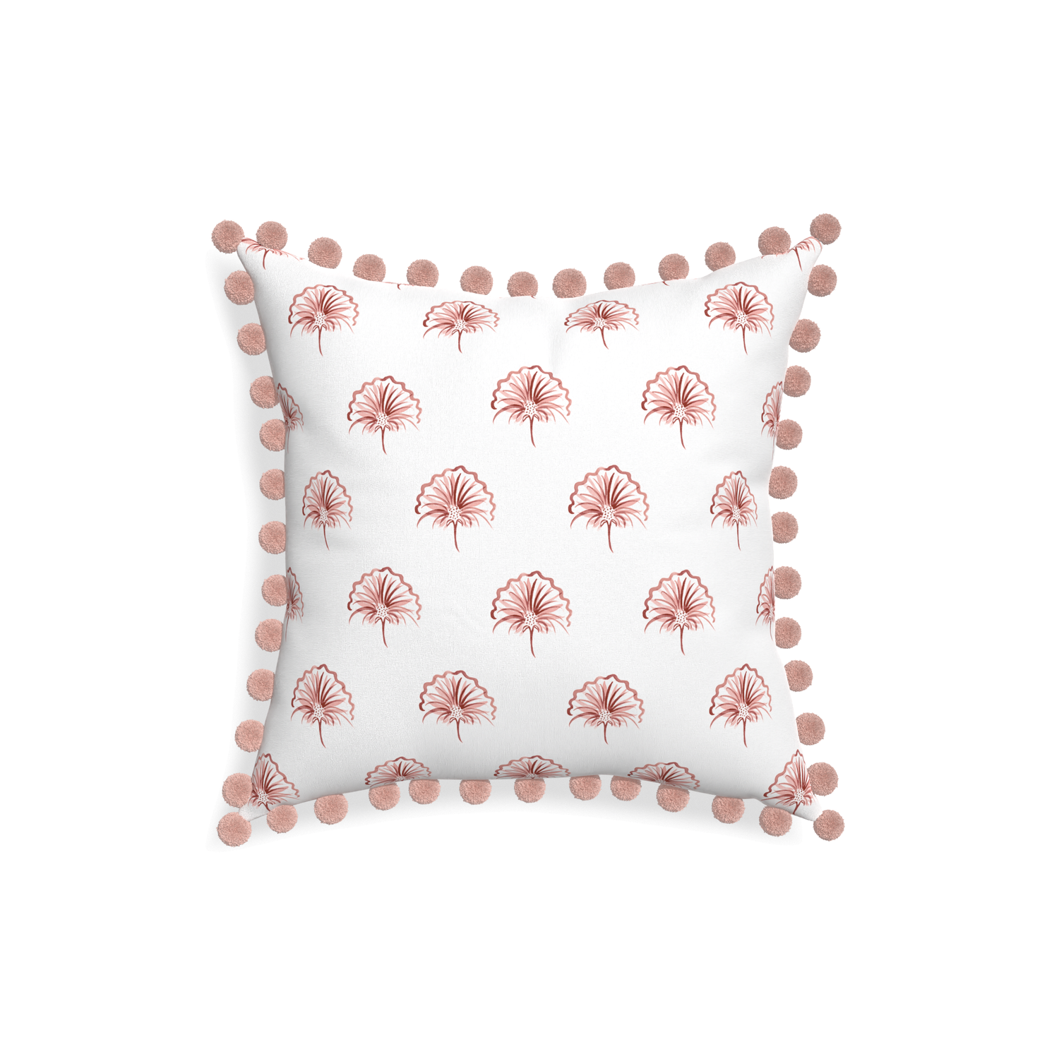 18-square penelope rose custom floral pinkpillow with rose pom pom on white background