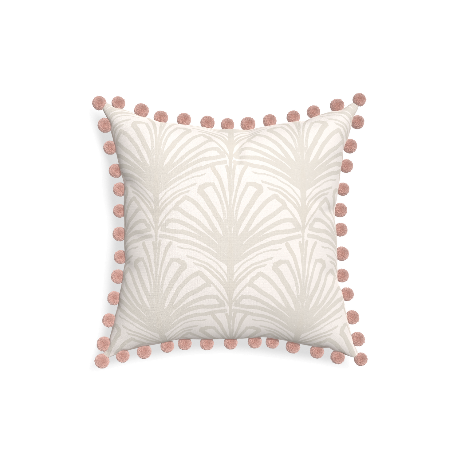 18-square suzy sand custom beige palmpillow with rose pom pom on white background