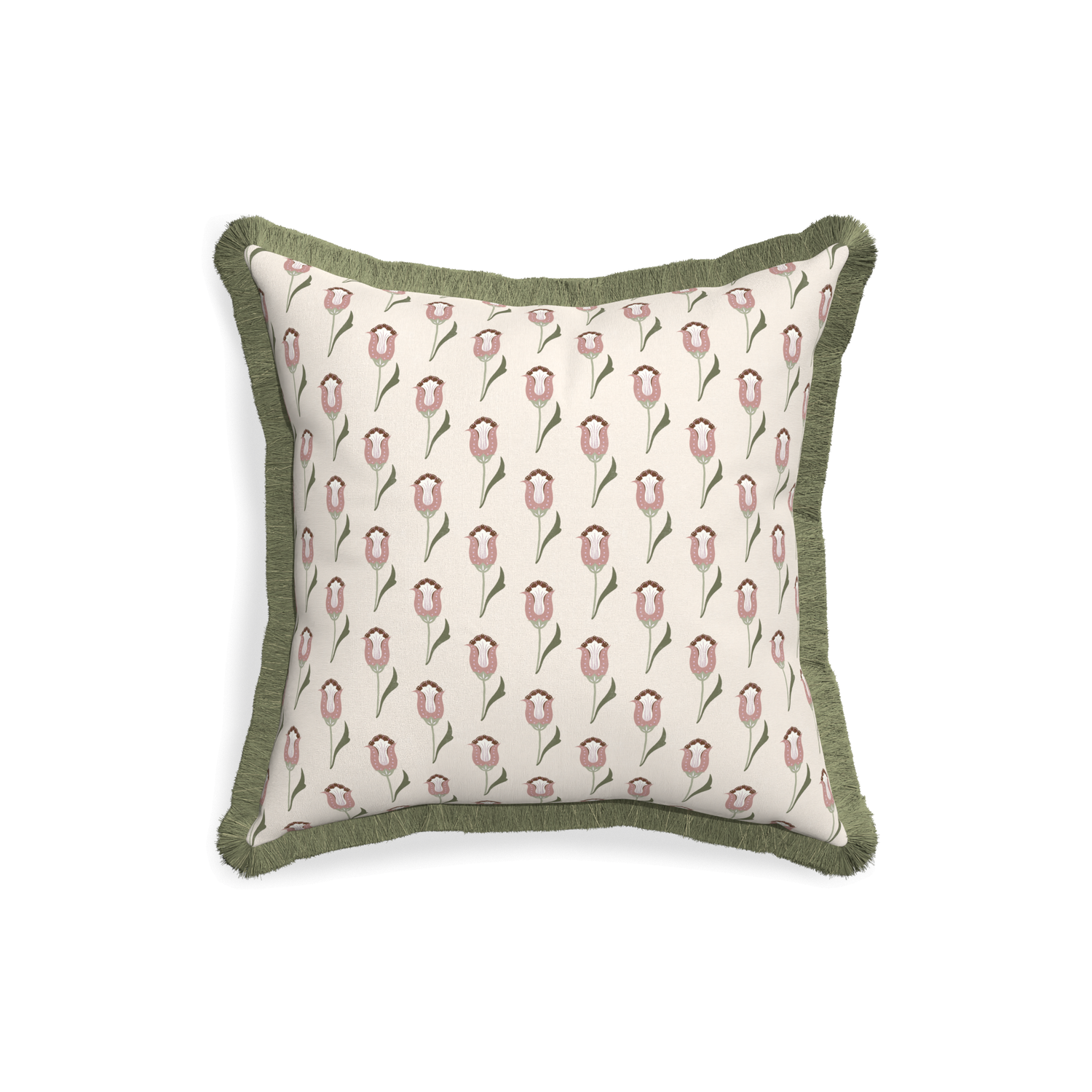 18-square annabelle orchid custom pink tulippillow with sage fringe on white background