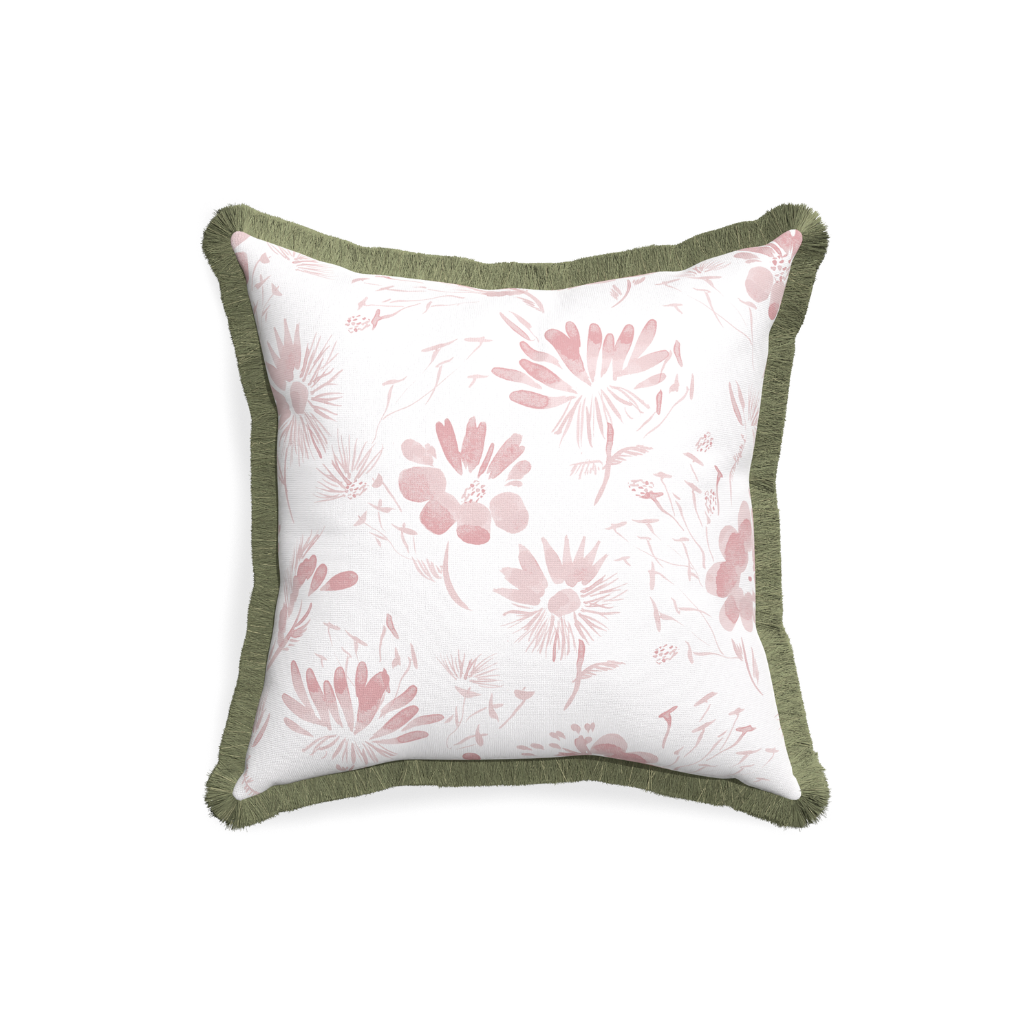 18-square blake custom pink floralpillow with sage fringe on white background
