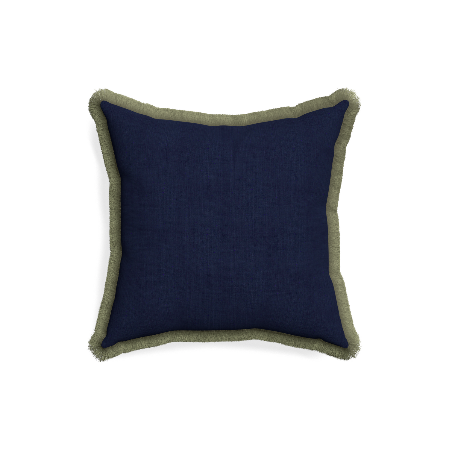 18-square midnight custom navy bluepillow with sage fringe on white background