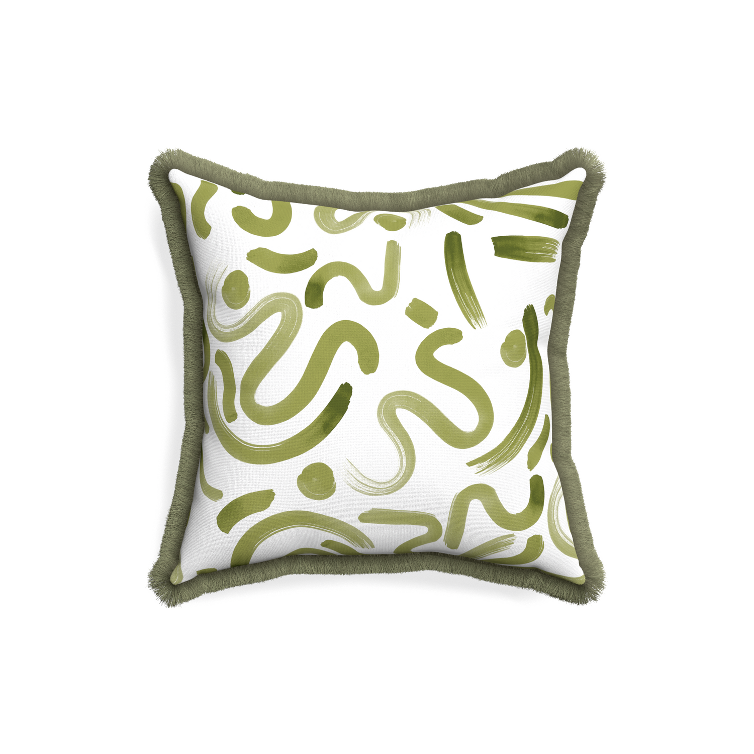 18-square hockney moss custom moss greenpillow with sage fringe on white background