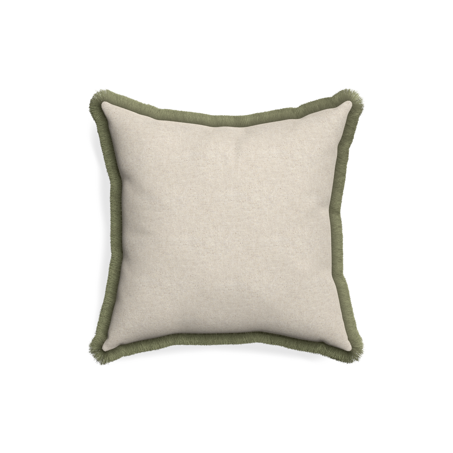 18-square oat custom light brownpillow with sage fringe on white background