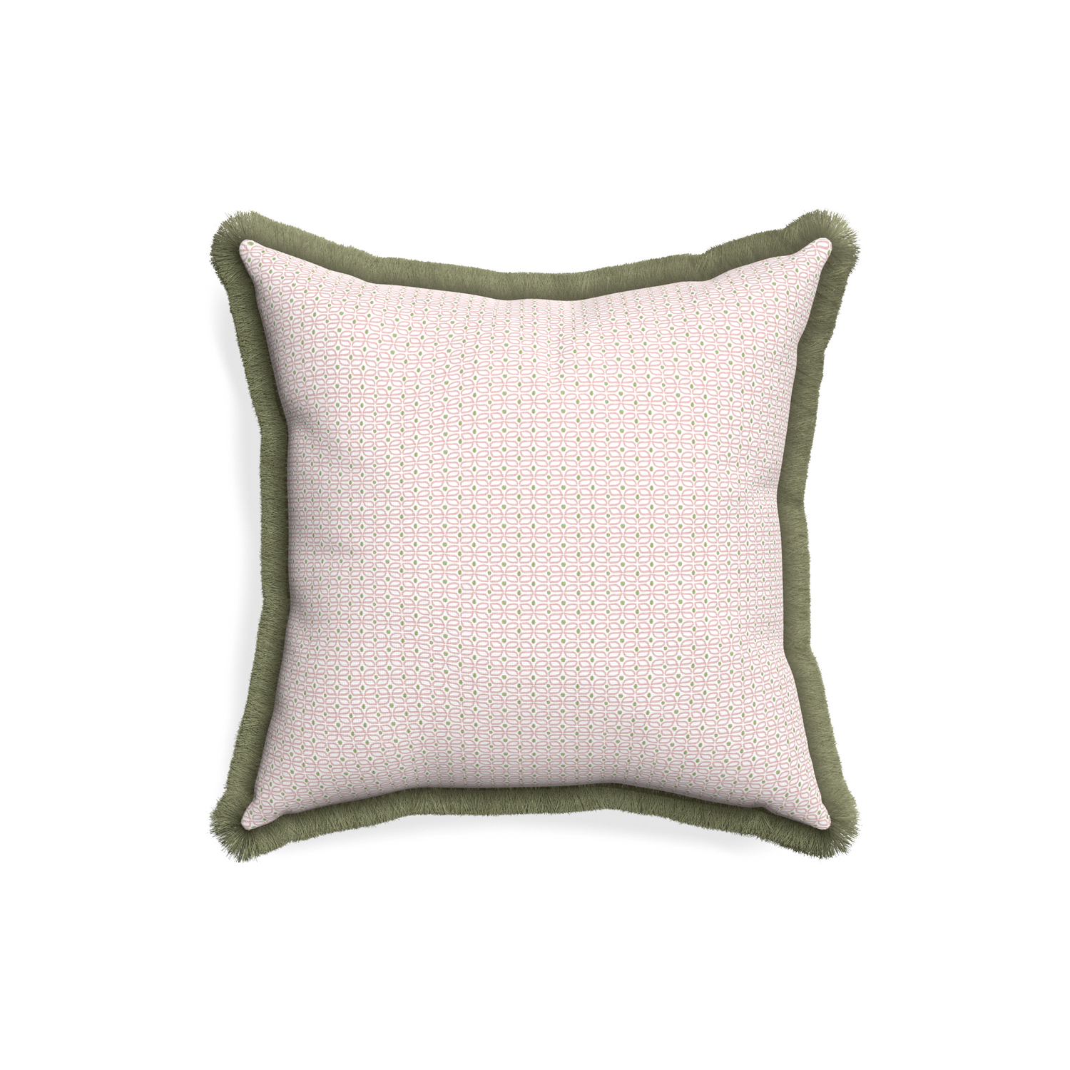 18-square loomi pink custom pink geometricpillow with sage fringe on white background