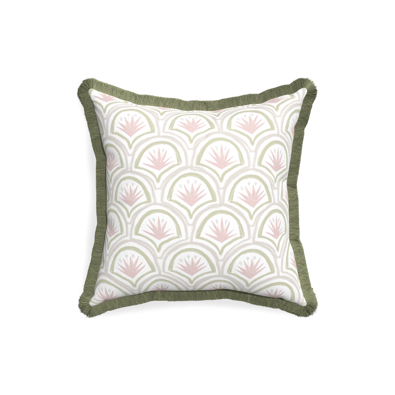 18-square thatcher rose custom pink & green palmpillow with sage fringe on white background