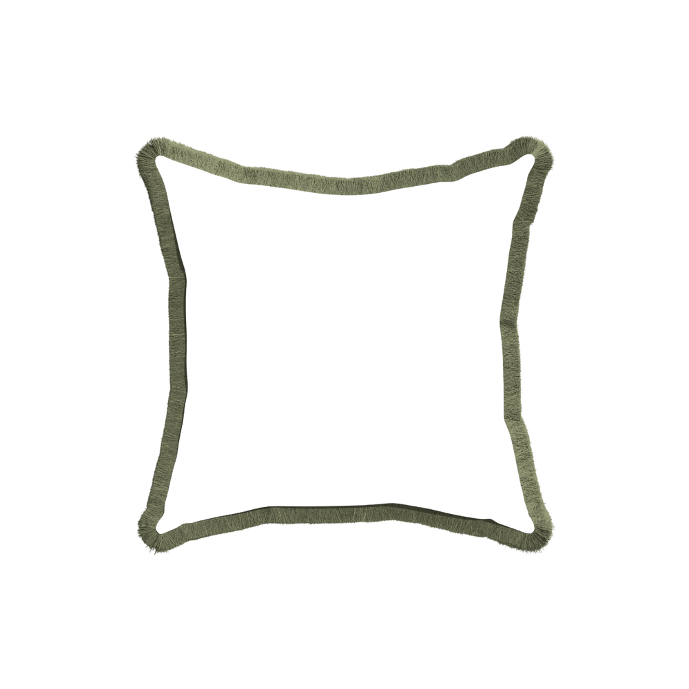 18-square ruby moss custom pillow with sage fringe on white background