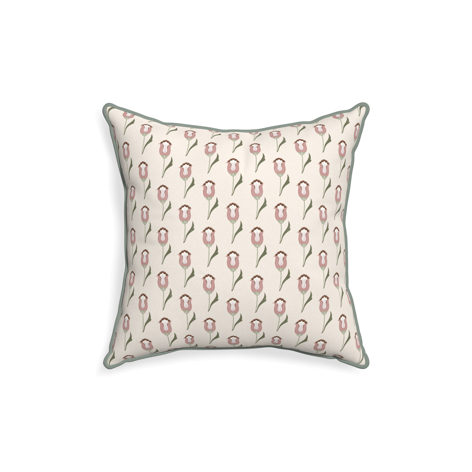 18-square annabelle orchid custom pink tulippillow with sage piping on white background