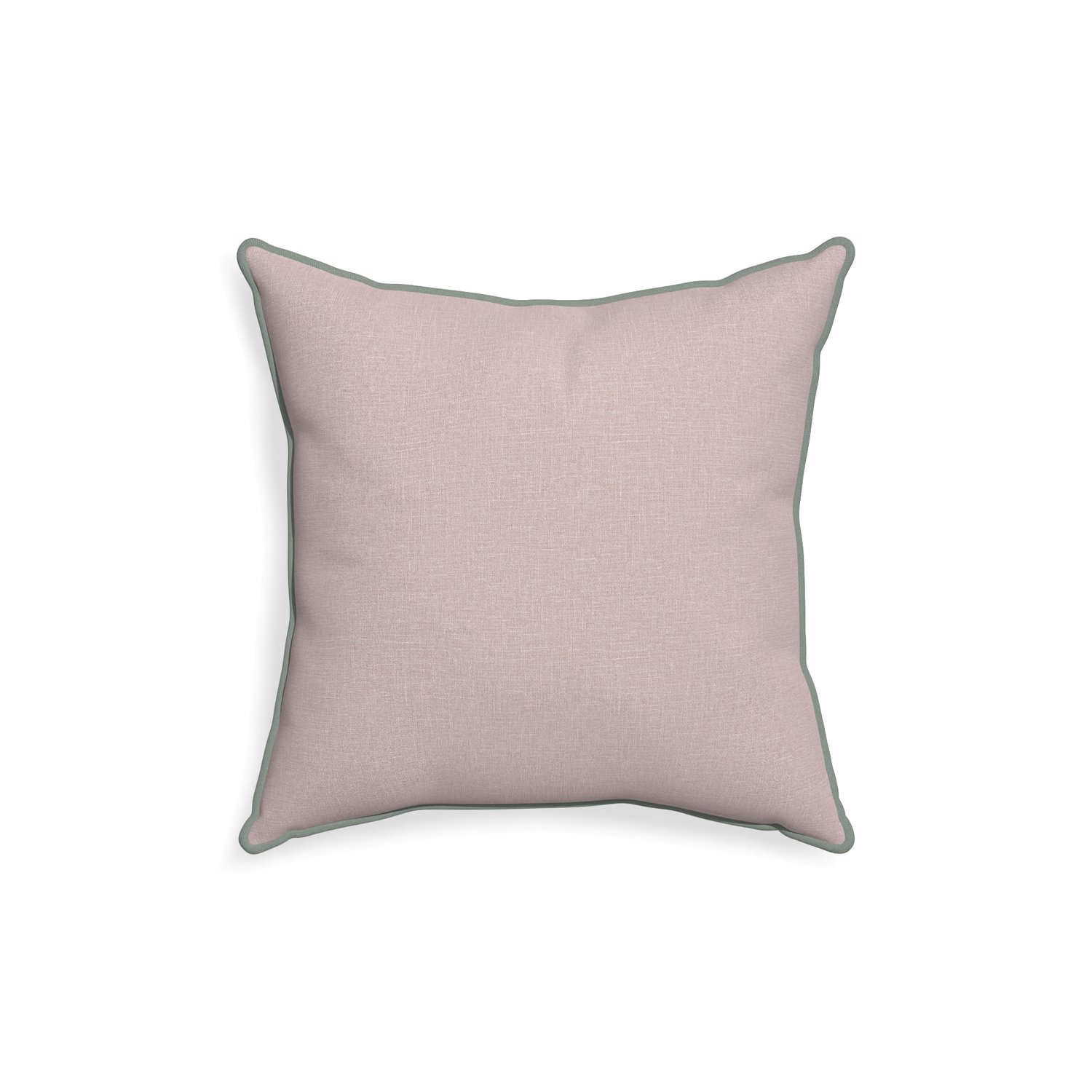 18-square orchid custom mauve pinkpillow with sage piping on white background