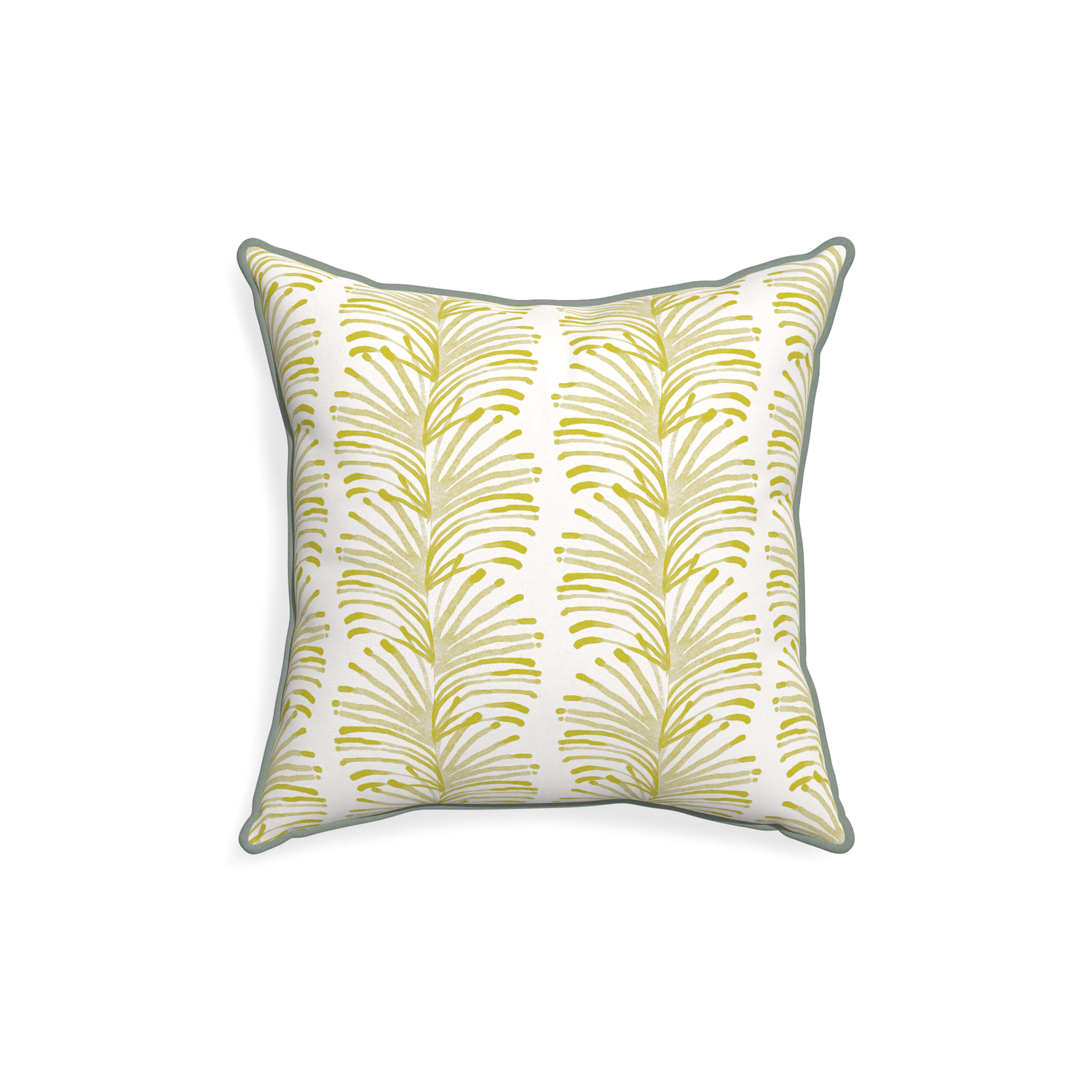 18-square emma chartreuse custom yellow stripe chartreusepillow with sage piping on white background
