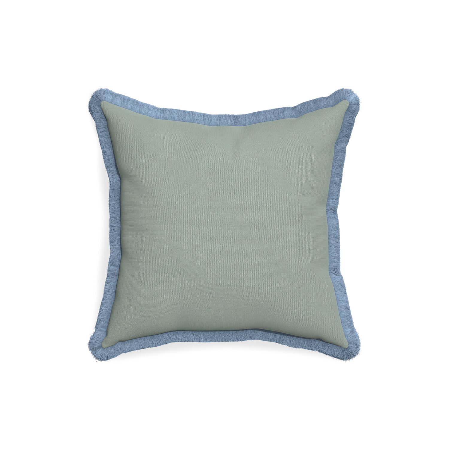18-square sage custom sage green cottonpillow with sky fringe on white background