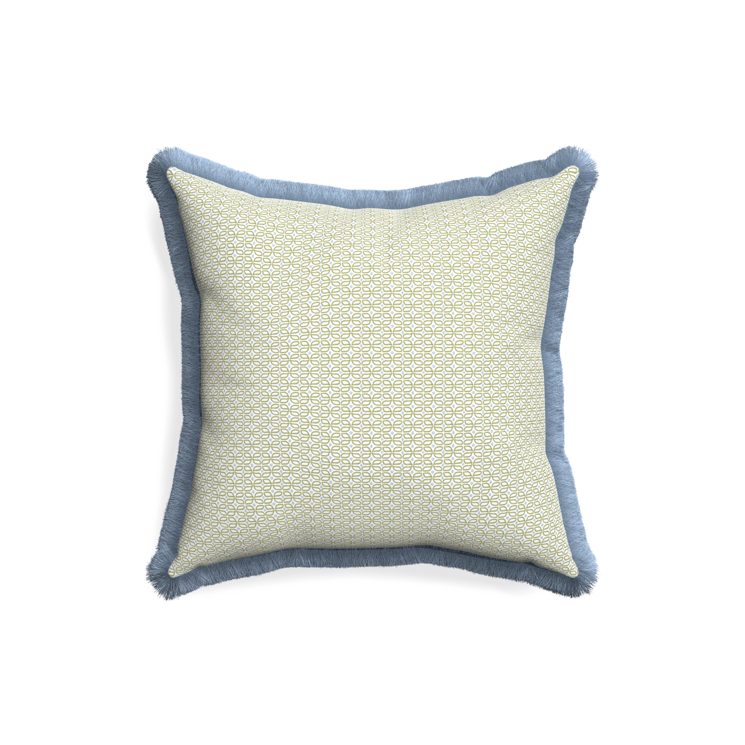 18-square loomi moss custom moss green geometricpillow with sky fringe on white background