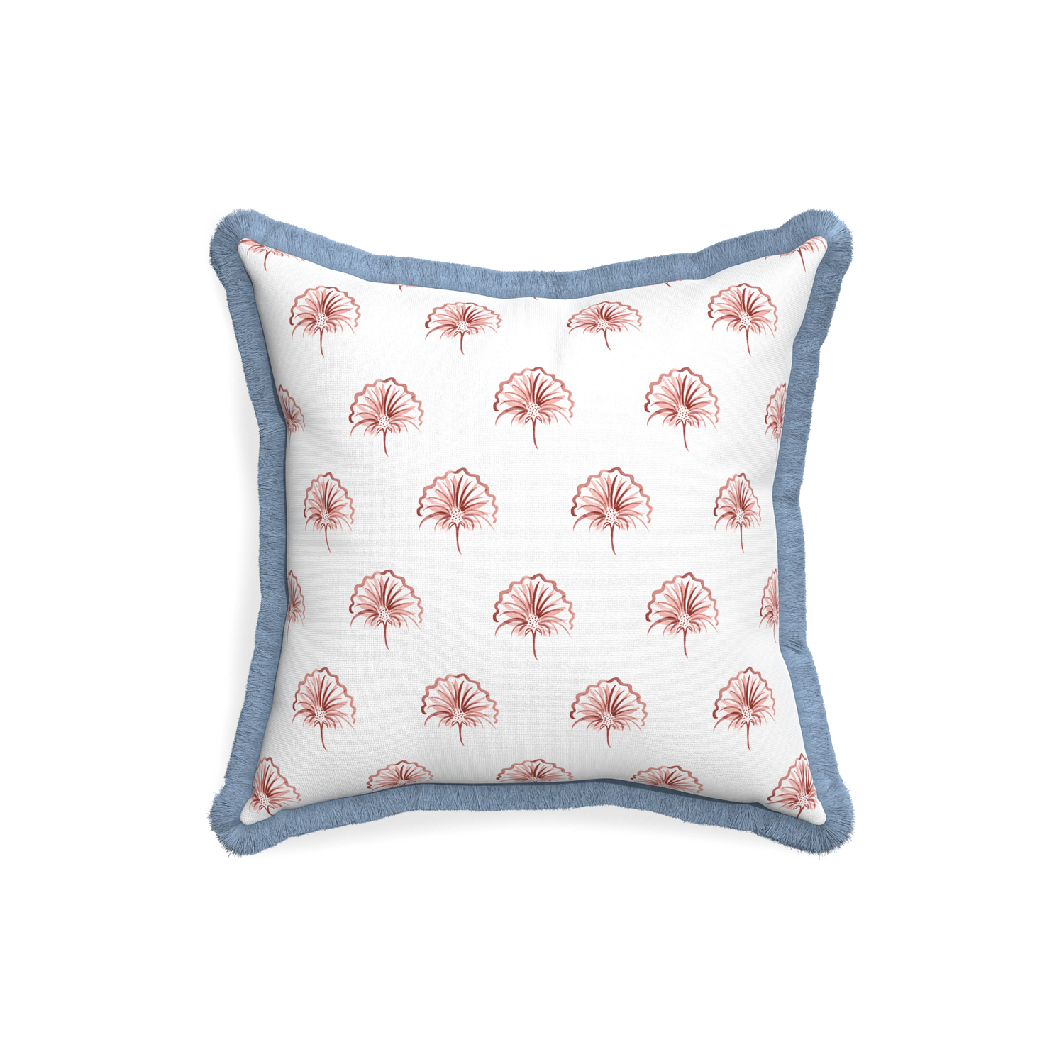 18-square penelope rose custom floral pinkpillow with sky fringe on white background