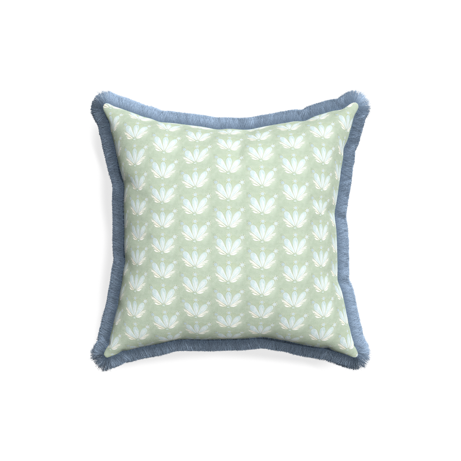 18-square serena sea salt custom blue & green floral drop repeatpillow with sky fringe on white background