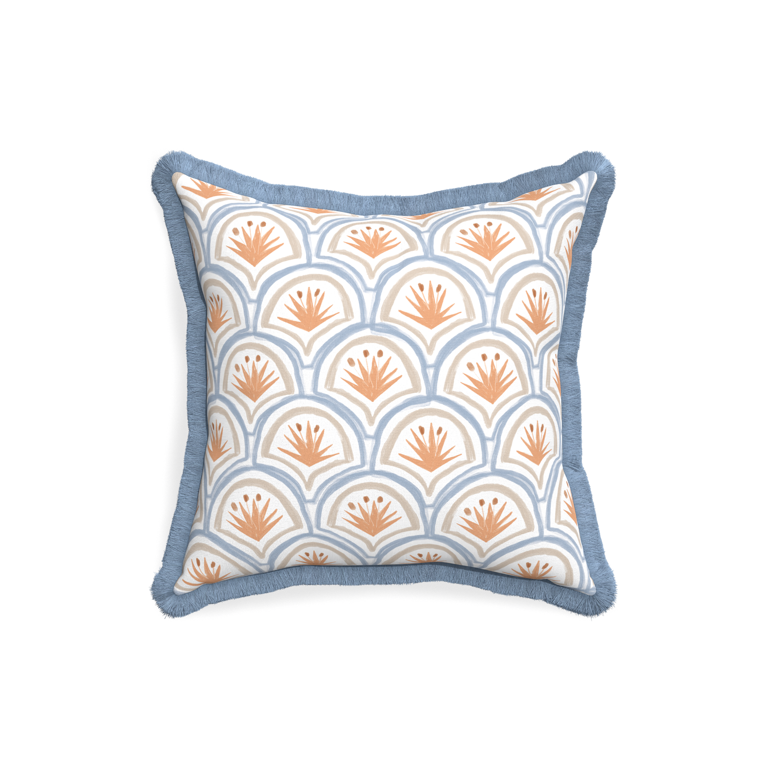 18-square thatcher apricot custom art deco palm patternpillow with sky fringe on white background