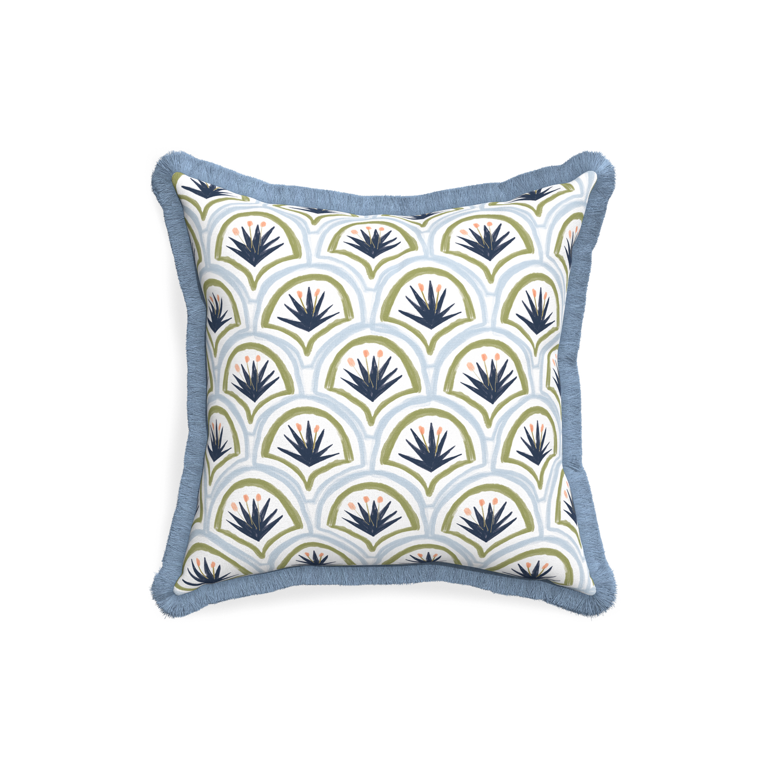 18-square thatcher midnight custom art deco palm patternpillow with sky fringe on white background