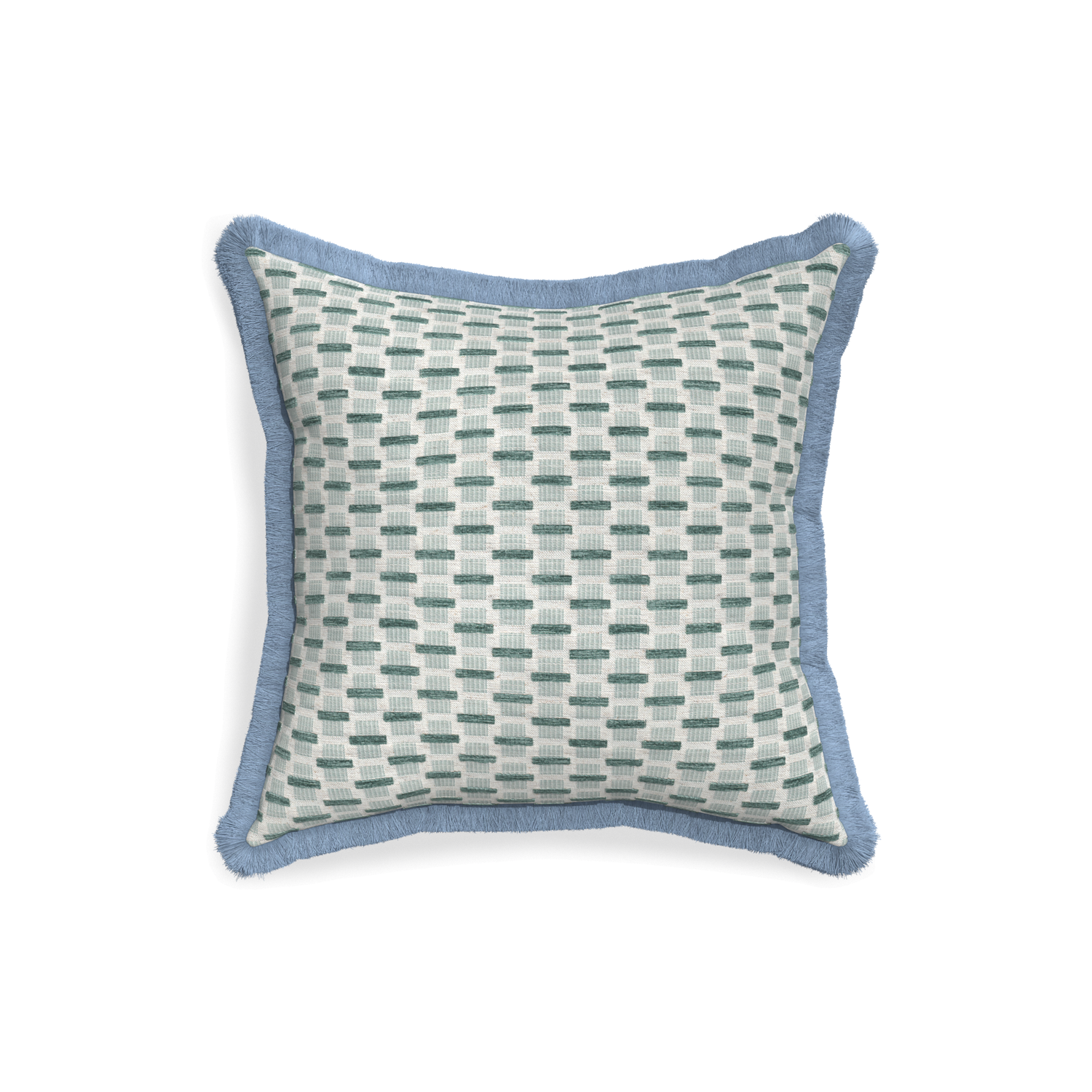 18-square willow mint custom green geometric chenillepillow with sky fringe on white background