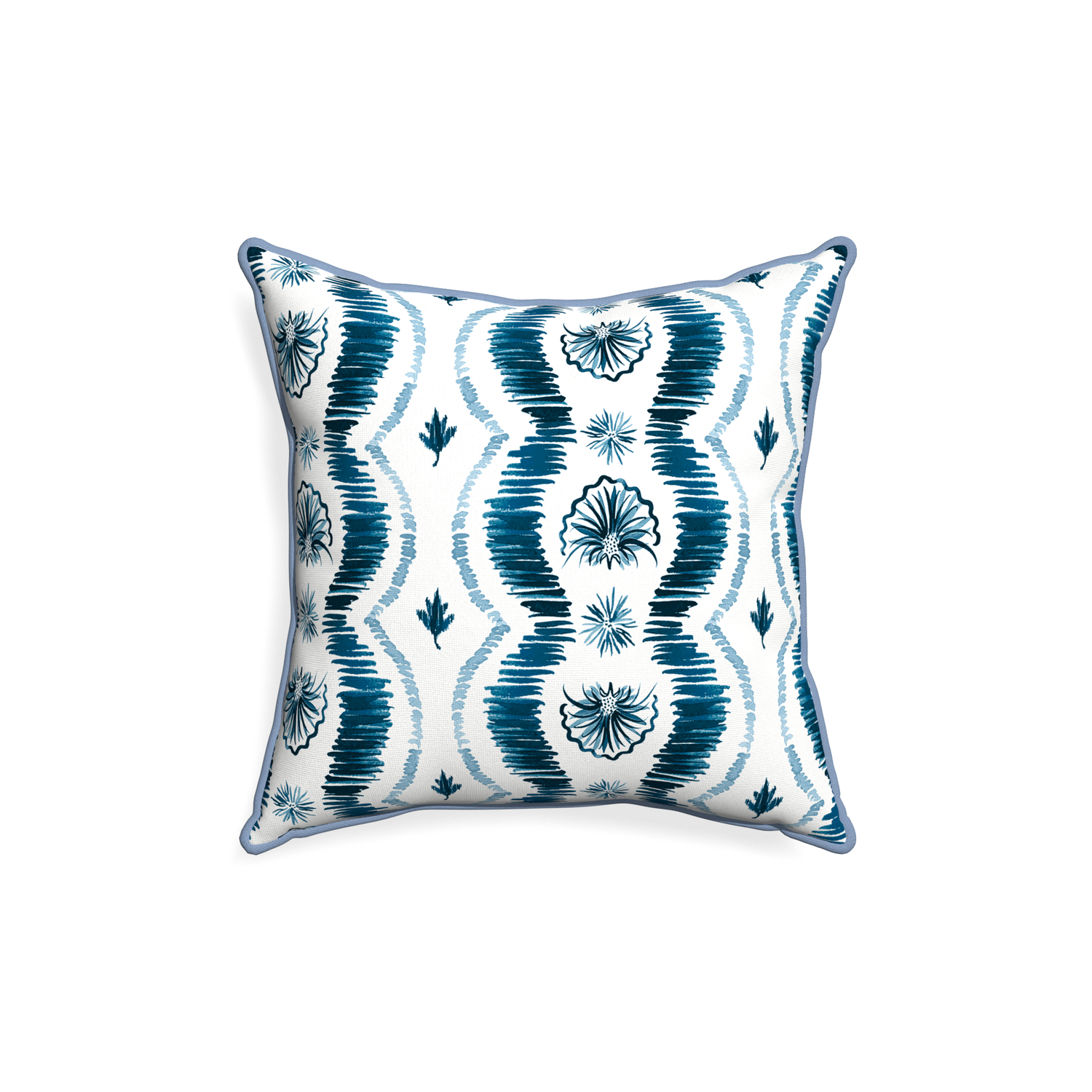 18-square alice custom blue ikatpillow with sky piping on white background