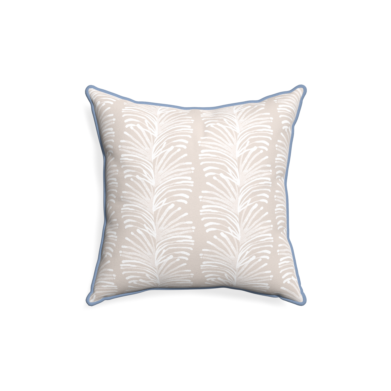 18-square emma sand custom sand colored botanical stripepillow with sky piping on white background