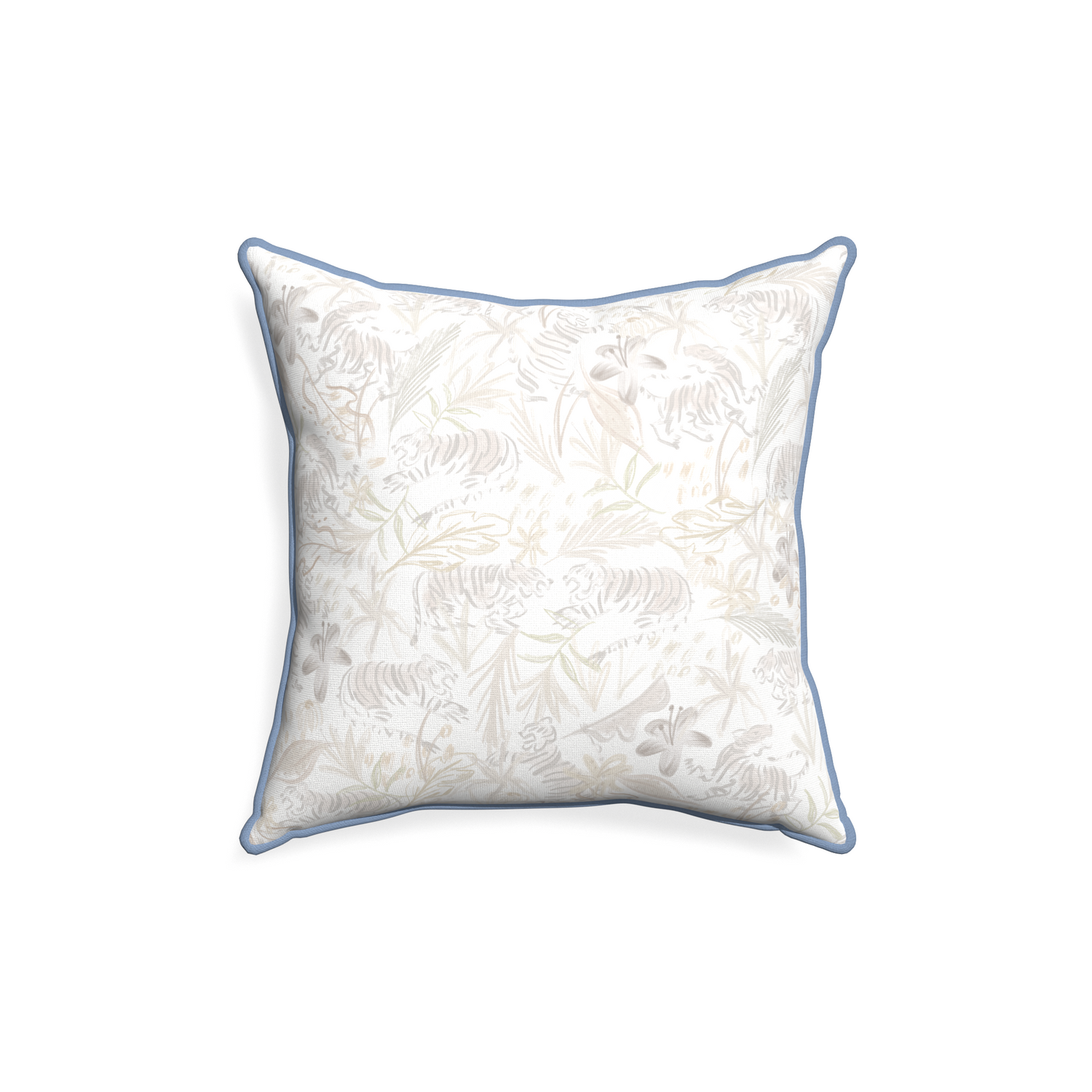 18-square frida sand custom beige chinoiserie tigerpillow with sky piping on white background