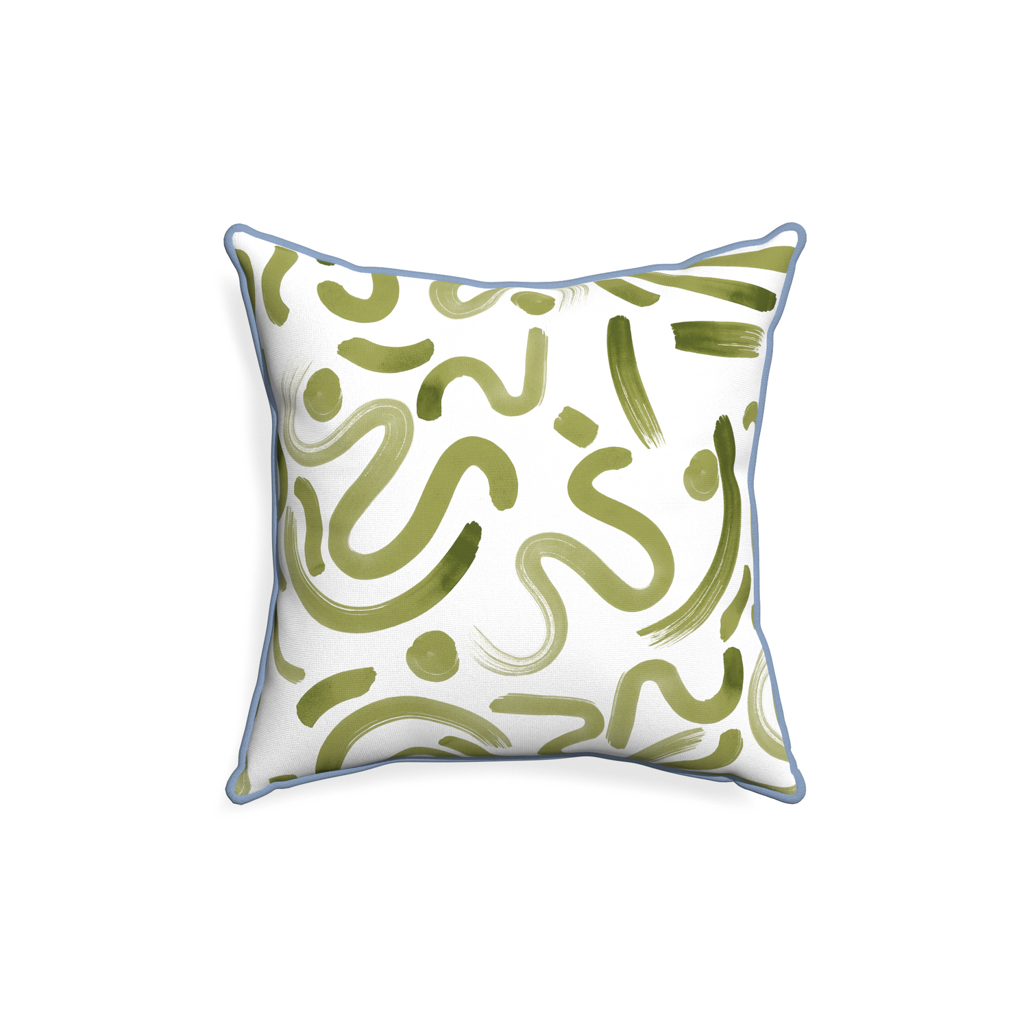 18-square hockney moss custom moss greenpillow with sky piping on white background