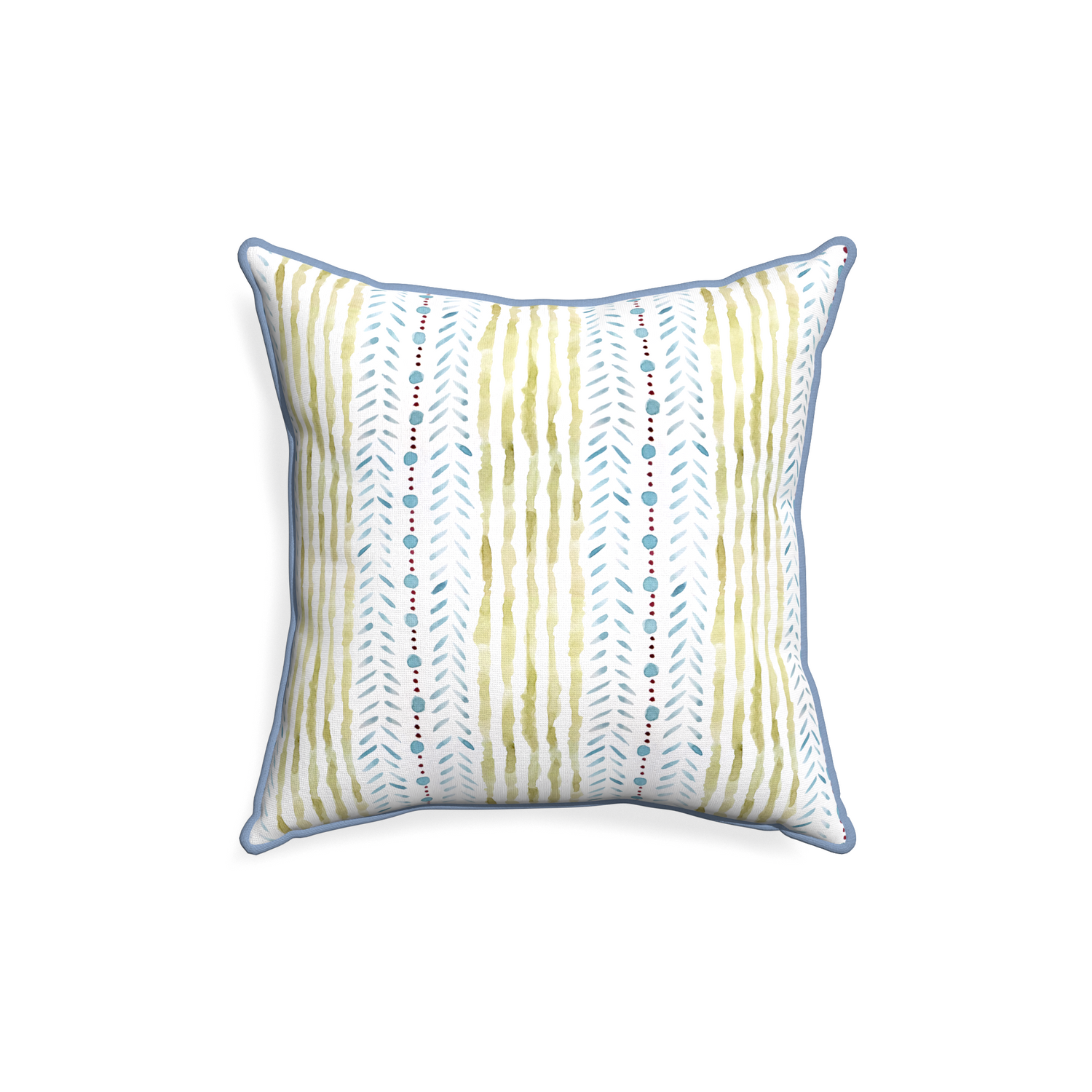18-square julia custom blue & green stripedpillow with sky piping on white background