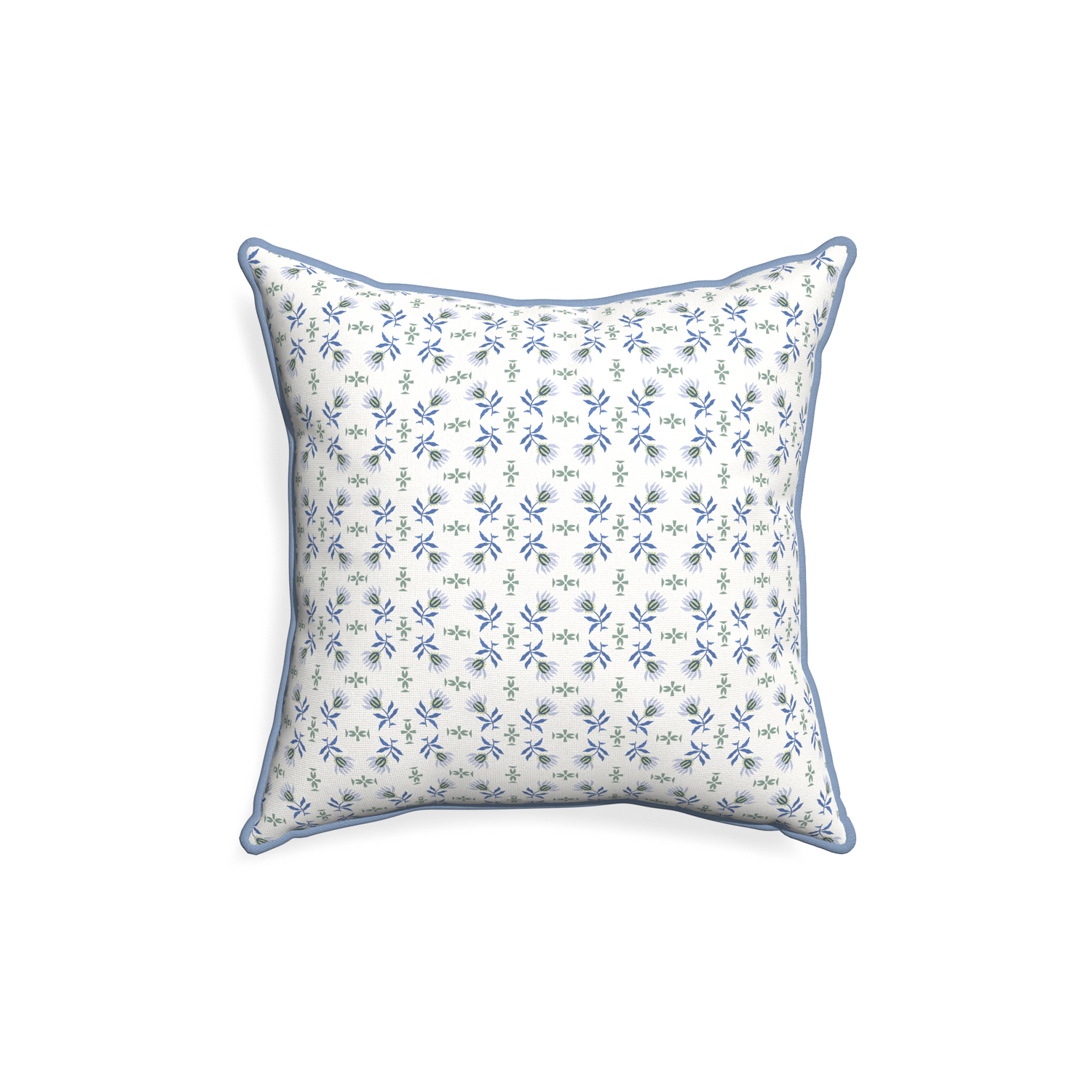 18-square lee custom blue & green floralpillow with sky piping on white background