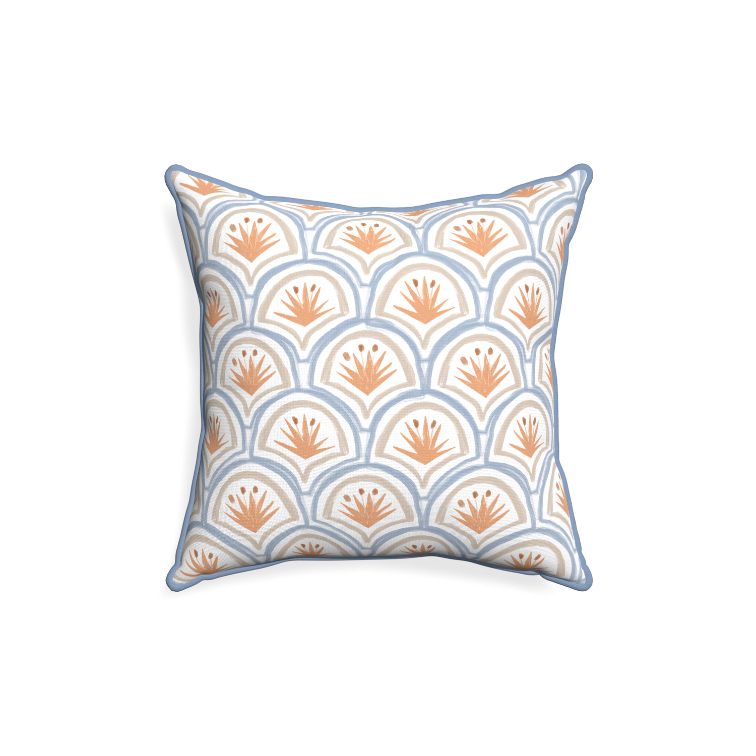 18-square thatcher apricot custom art deco palm patternpillow with sky piping on white background