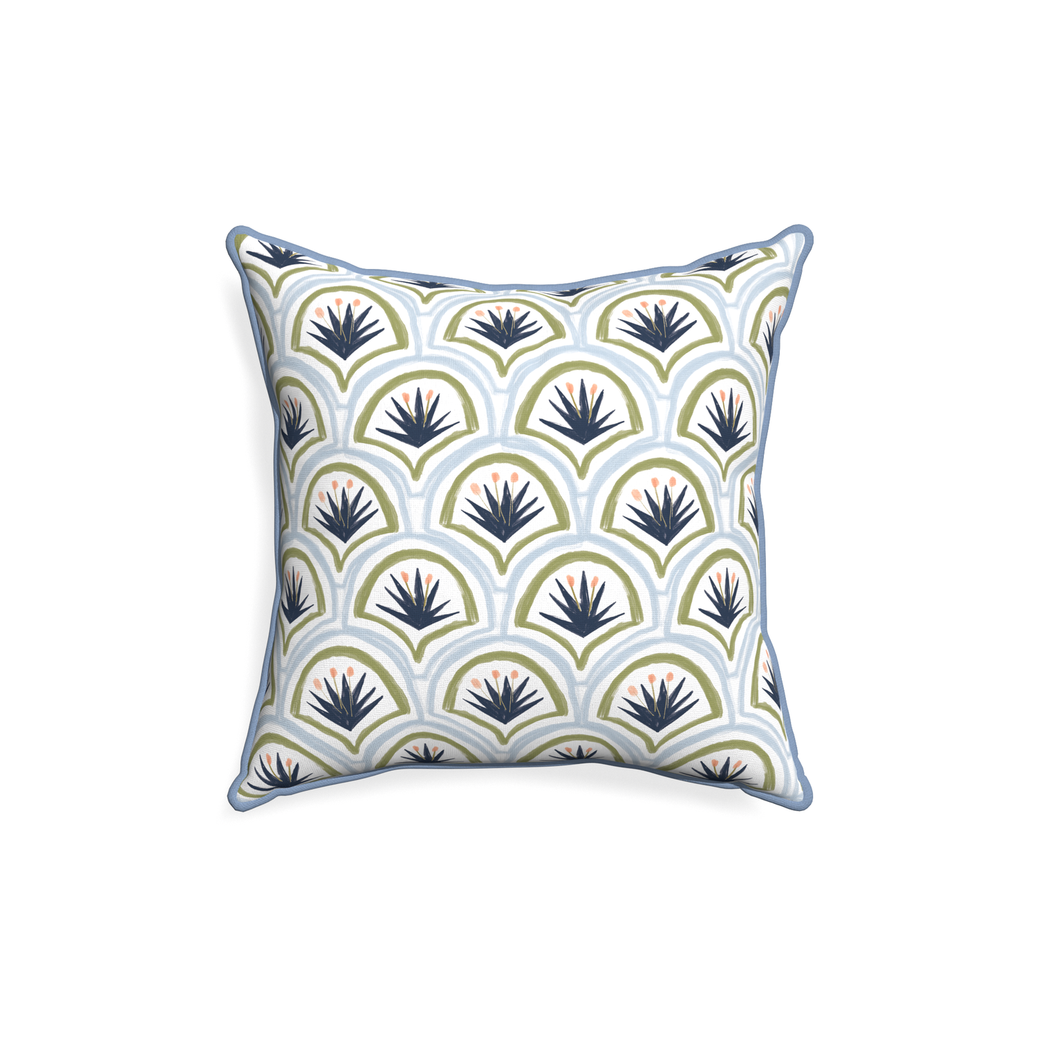 18-square thatcher midnight custom art deco palm patternpillow with sky piping on white background