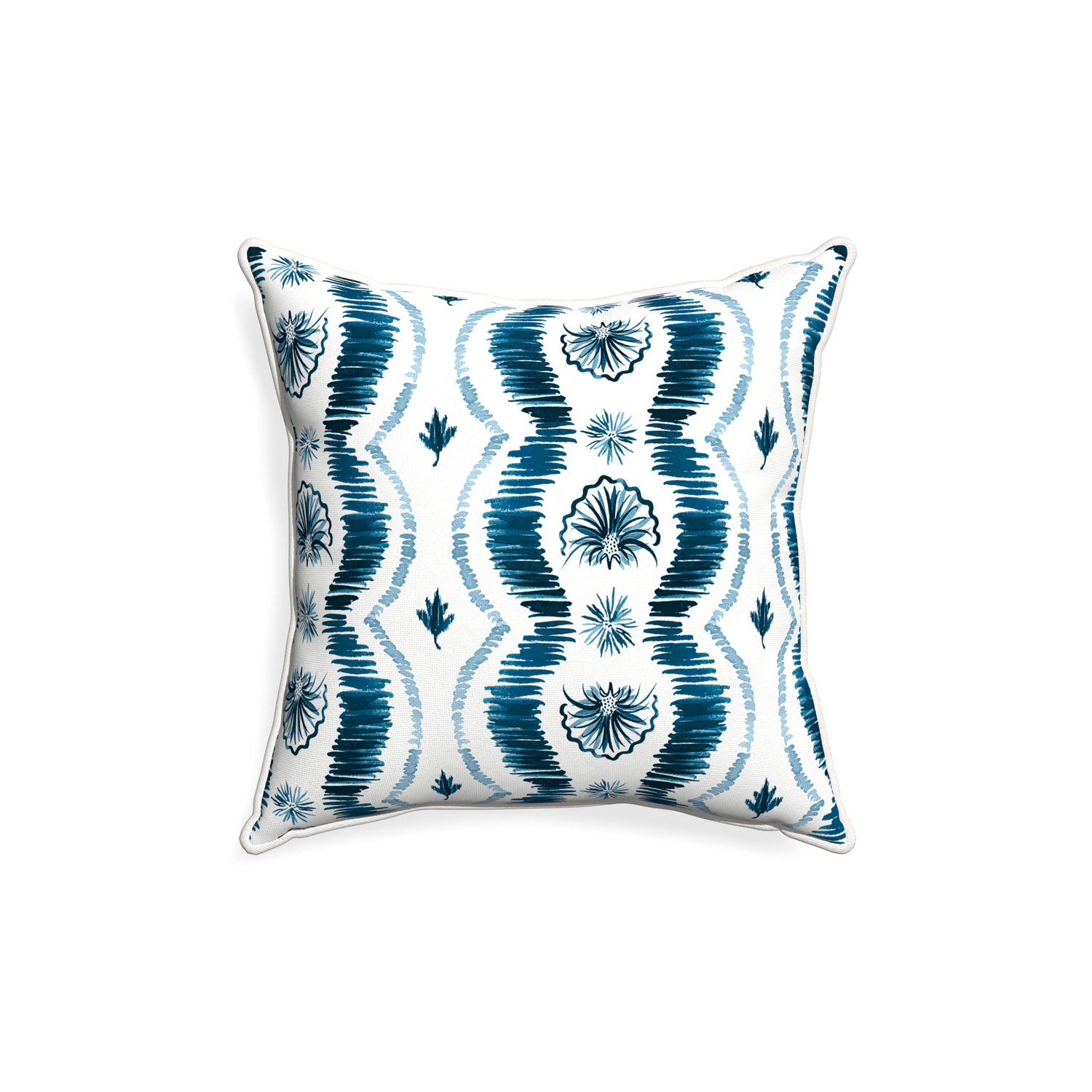 18-square alice custom blue ikatpillow with snow piping on white background