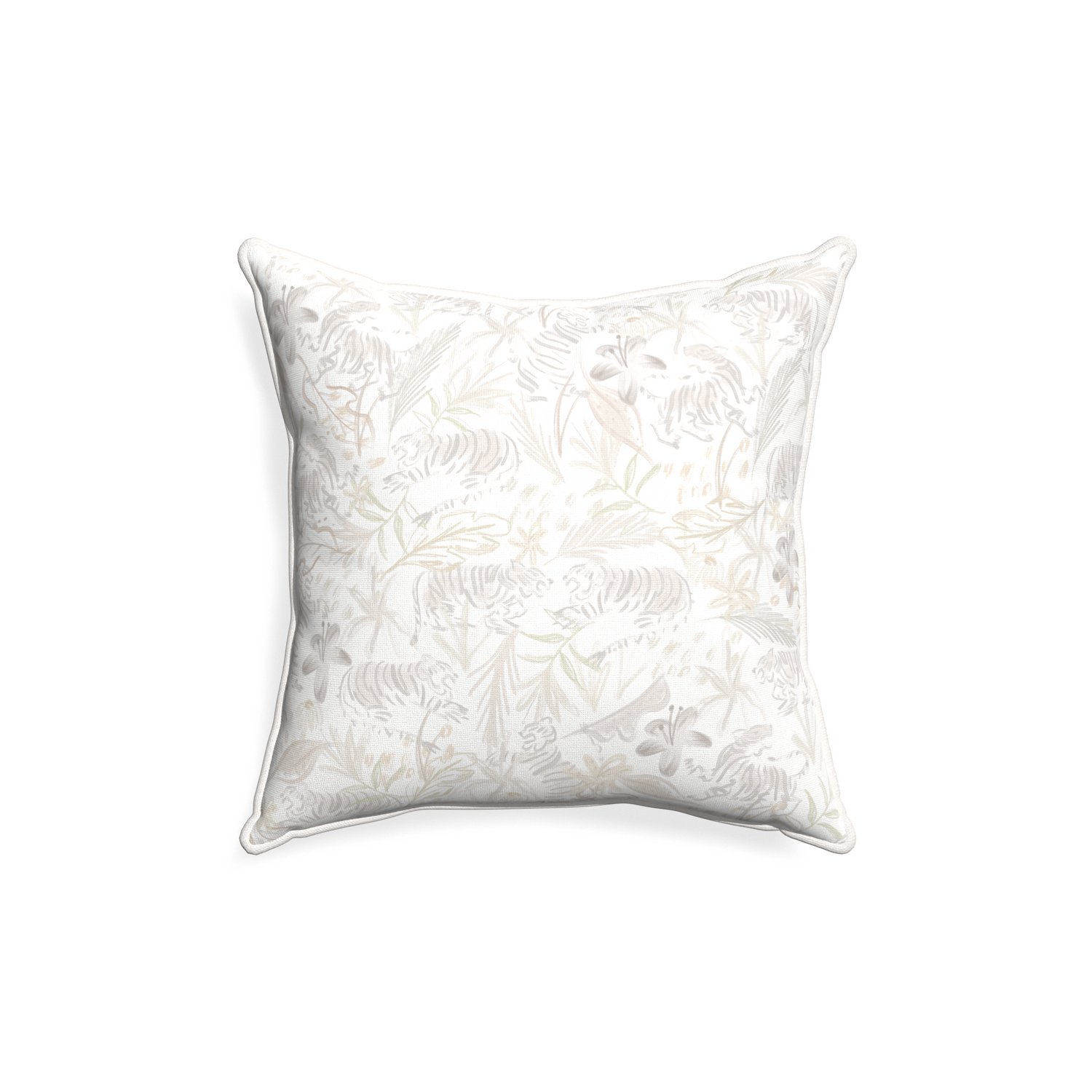 18-square frida sand custom beige chinoiserie tigerpillow with snow piping on white background