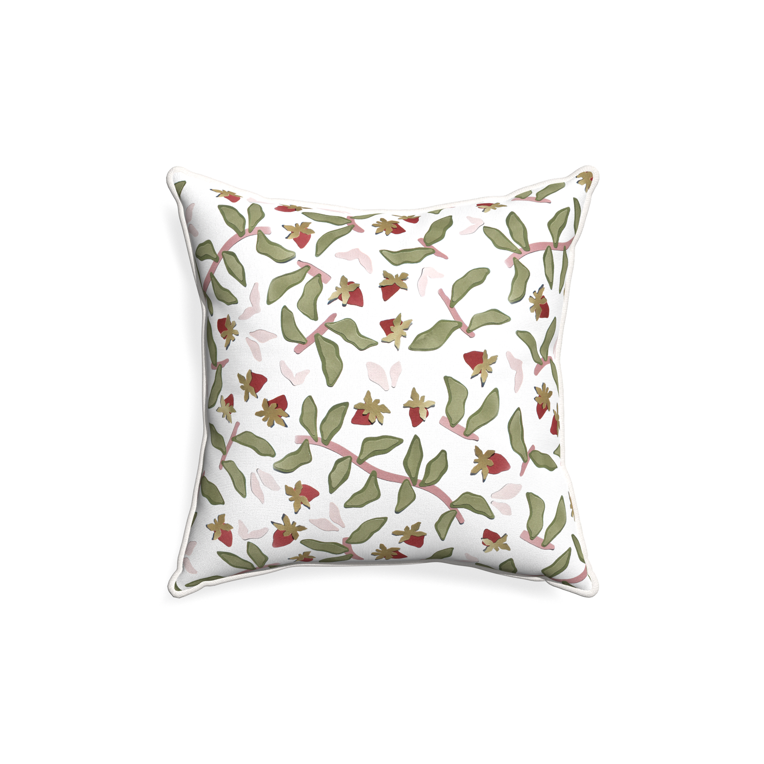 18-square nellie custom strawberry & botanicalpillow with snow piping on white background