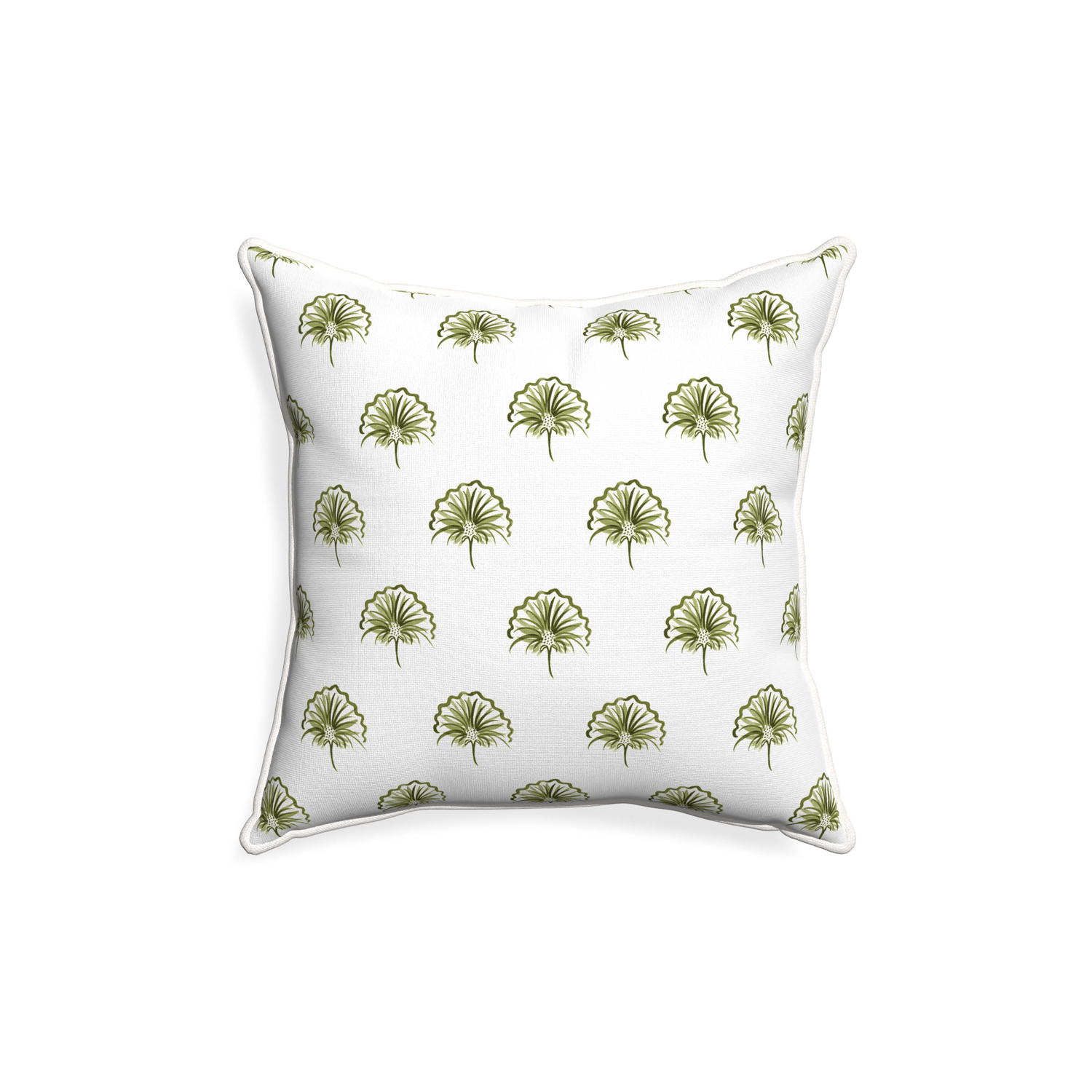 18-square penelope moss custom green floralpillow with snow piping on white background
