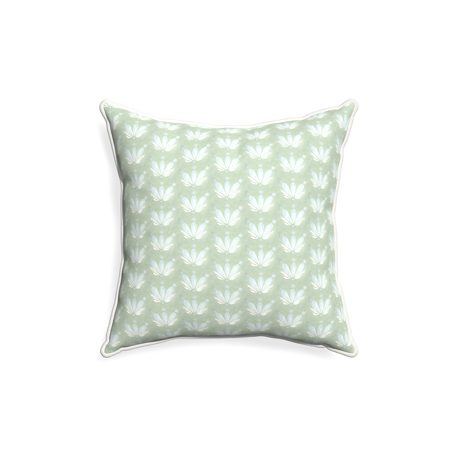 18-square serena sea salt custom blue & green floral drop repeatpillow with snow piping on white background
